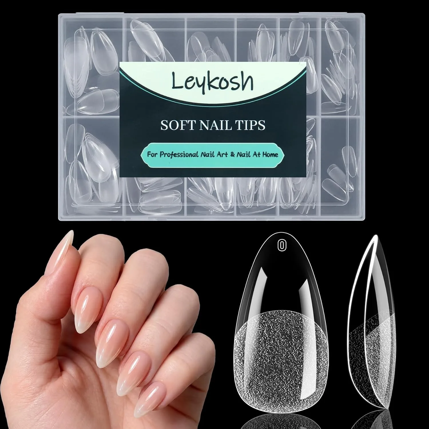Tips para uñas Leykosh Medium Almond 216 unidades transparentes