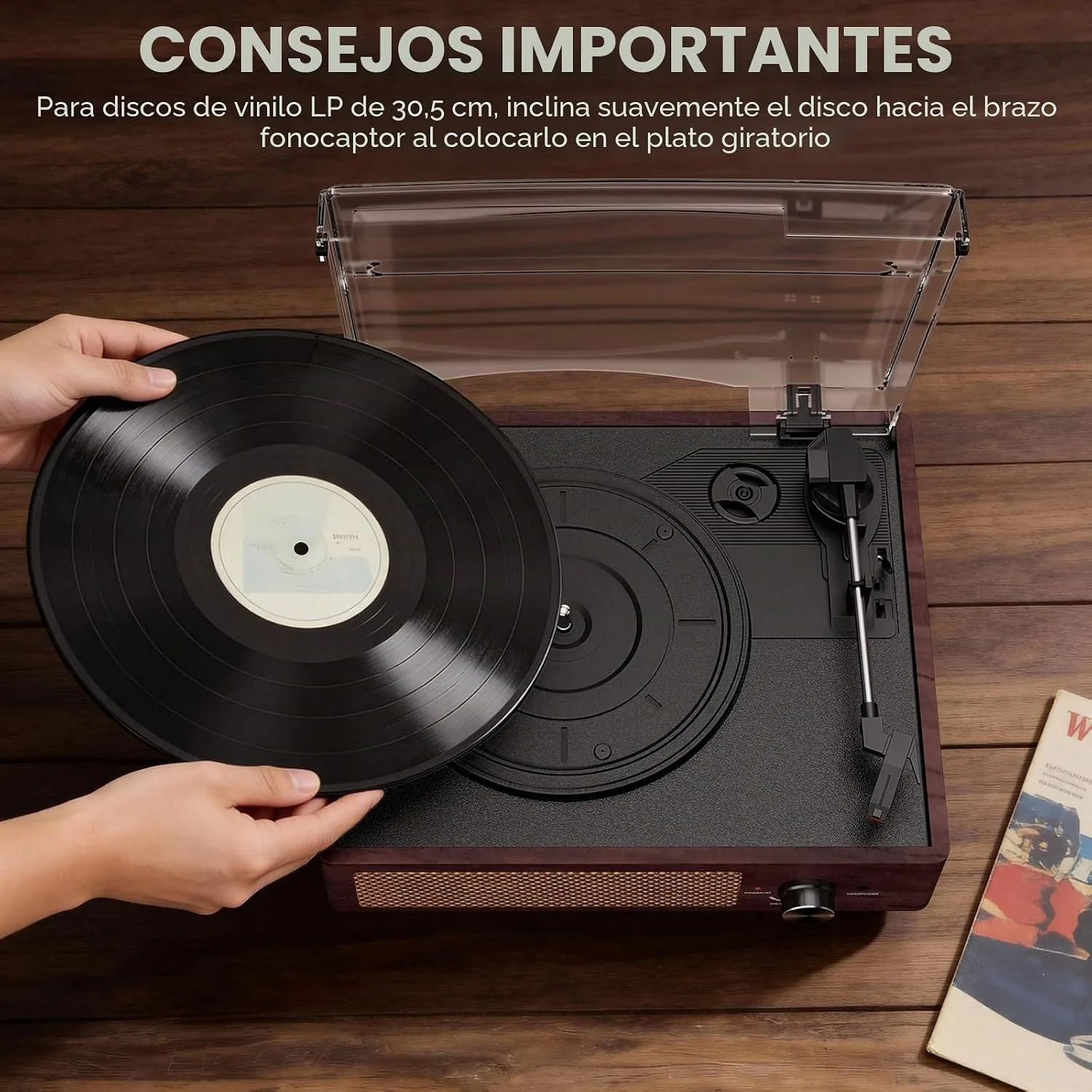 cotsoco Vinyl Record Player Turntable with Built-in Bluetooth Receiver & 2 Stereo Speakers, 3 Speed 3 Size Portable Retro Record Player for Entertainment and Home Decoration