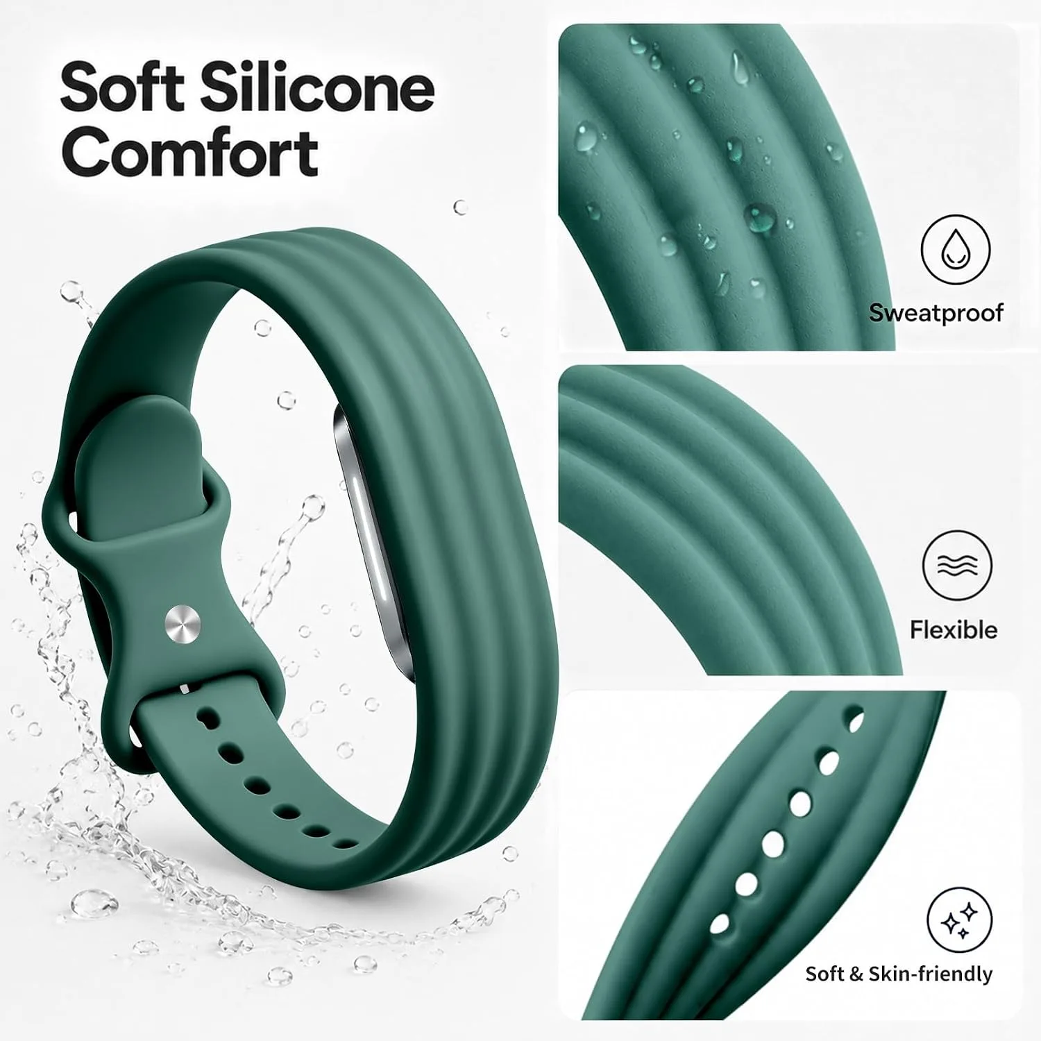 3 Pack Silicone Sport Band Compatible with Hume Band 2.0 Fitness Tracker,Soft Silicone Replacement Adjustable Sweatproof Wristband for Hume 2.0 Band, Running, Workout & Daily Wear for Women Men