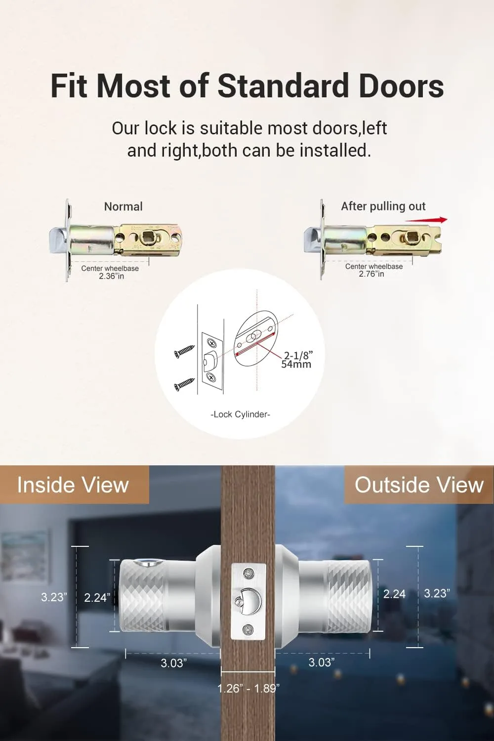 Buoan Big Fingerprint Smart Door Knob, Keyless Entry Door Lock with Keypad
