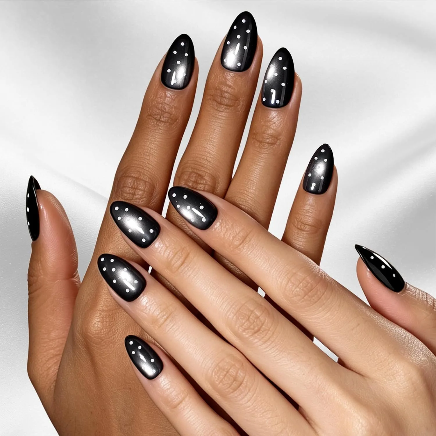 Beetles Halloween Press On Nails Short Almond, 32 PCS, Black Cat Eye