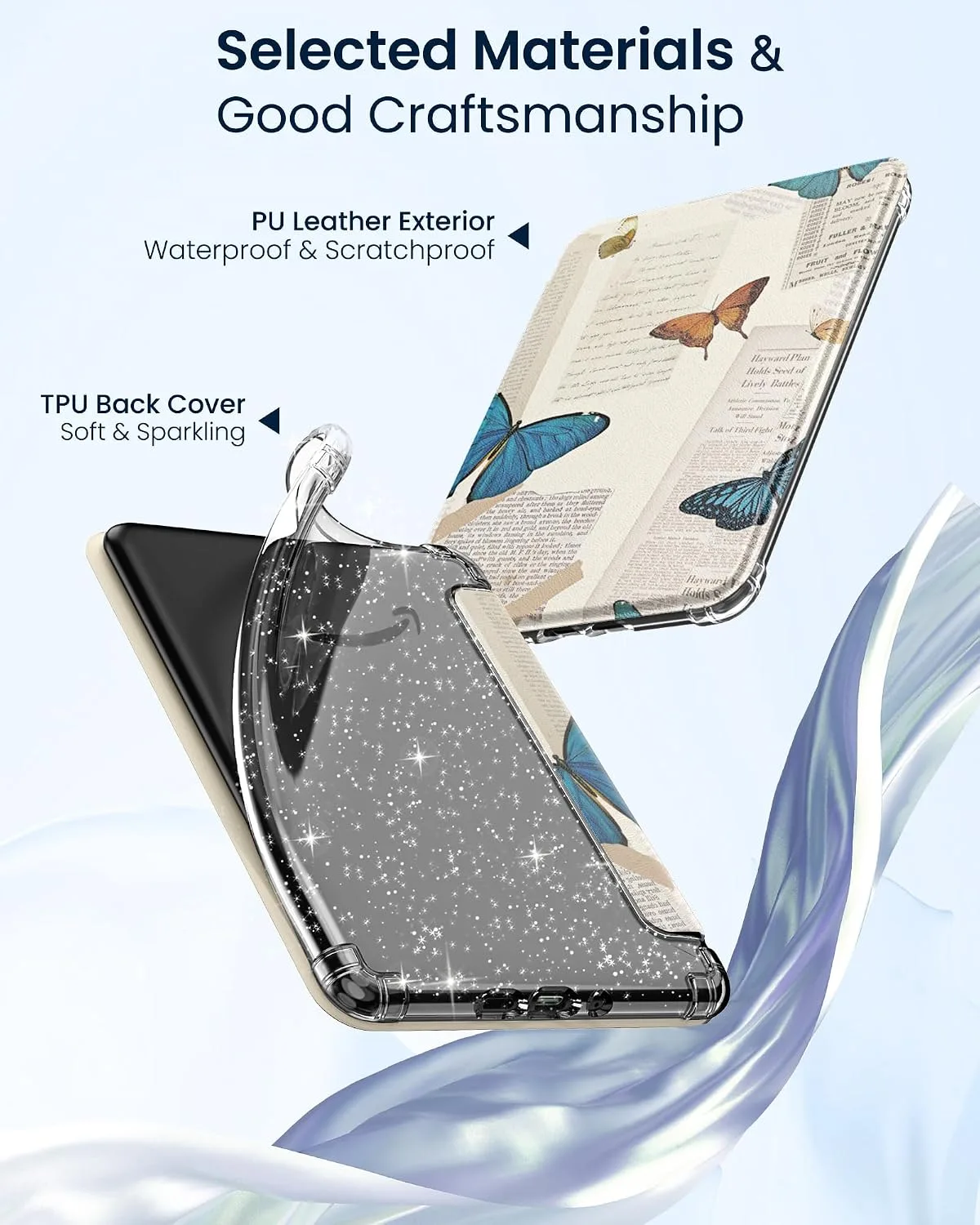 MoKo Case for 7" Kindle Paperwhite 12th Gen & Colorsoft, Vintage Butterfly