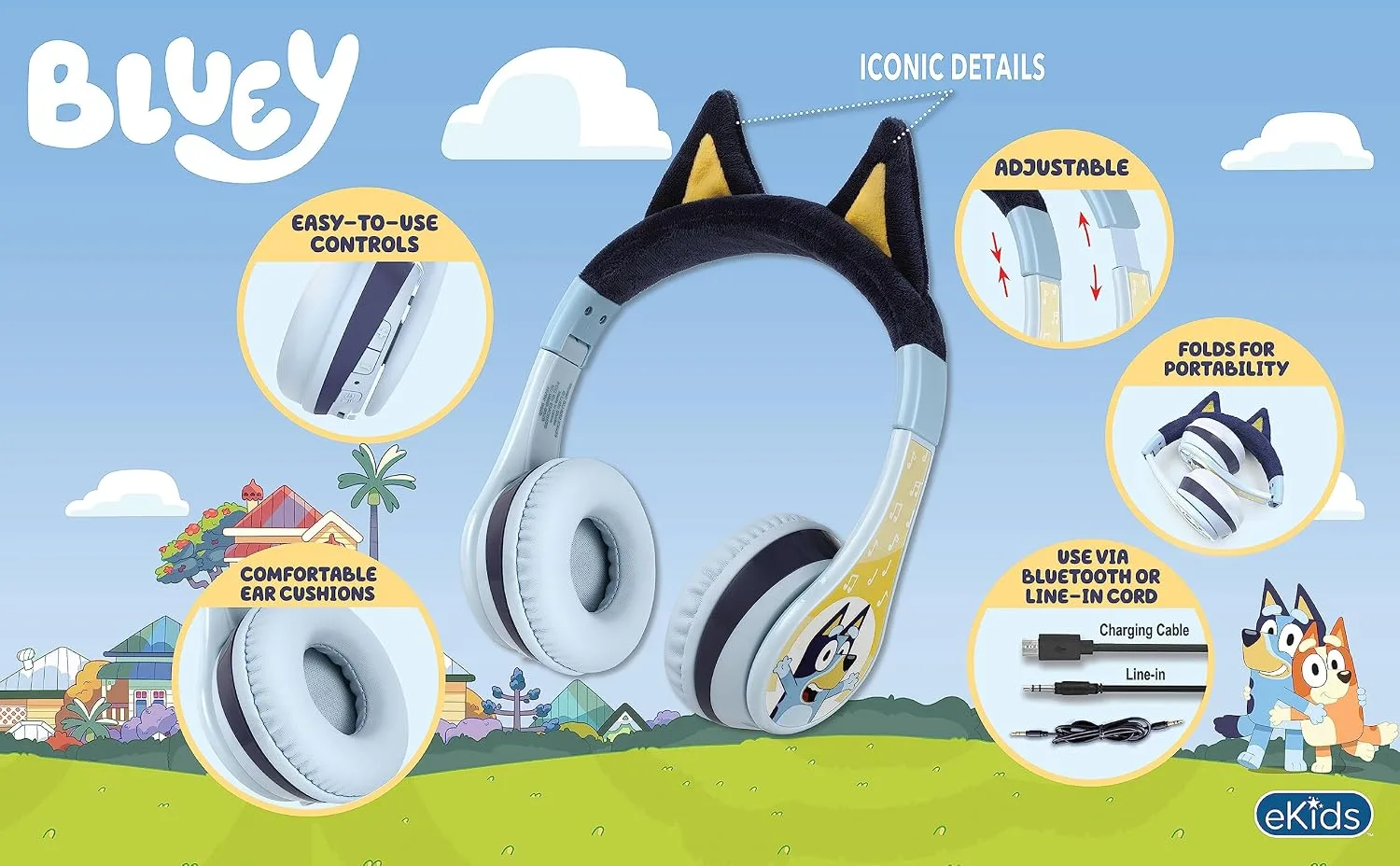 Bluey Bluetooth Headphones for Kids, Volume Reduced Wireless Headphones