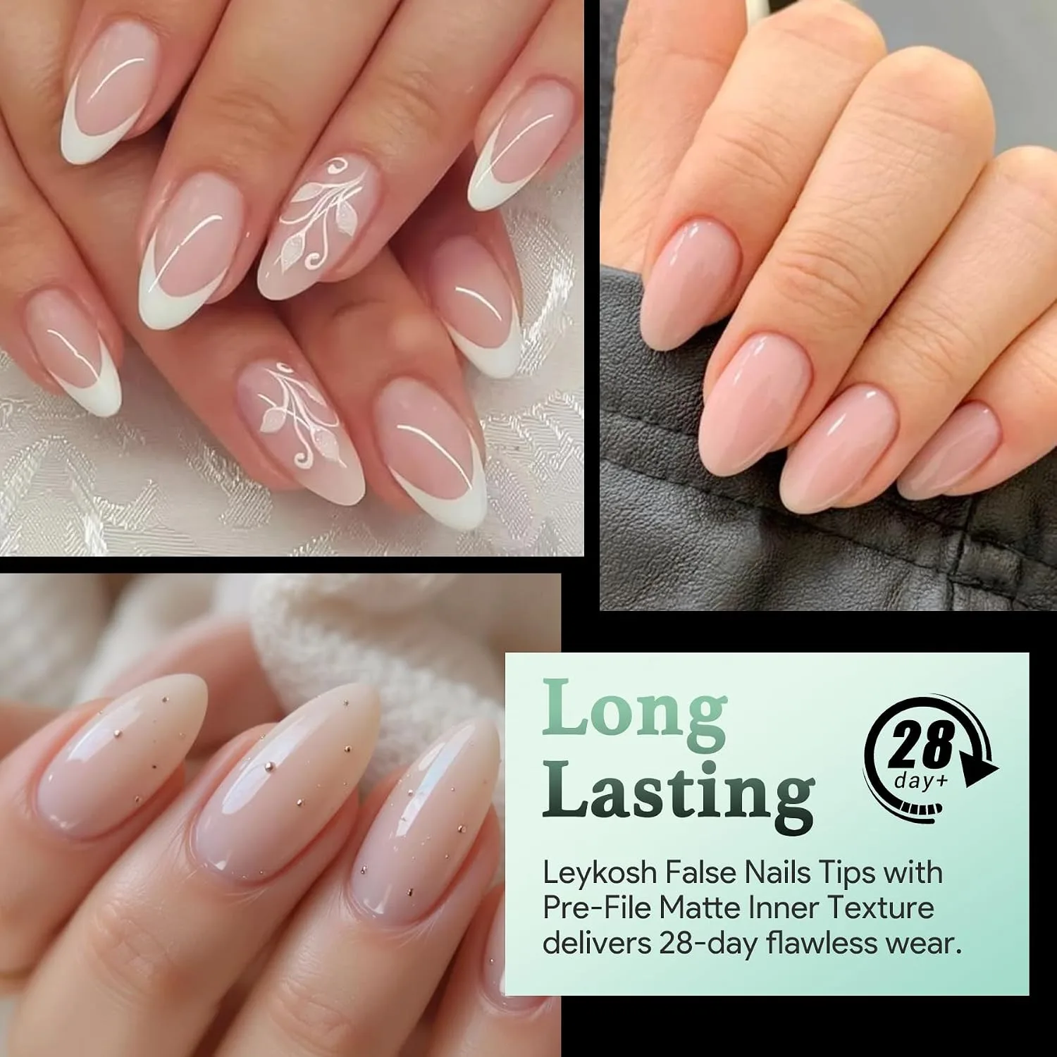 Leykosh Short Almond Nail Tips, 15 Sizes 330 PCS Clear Gel Tips