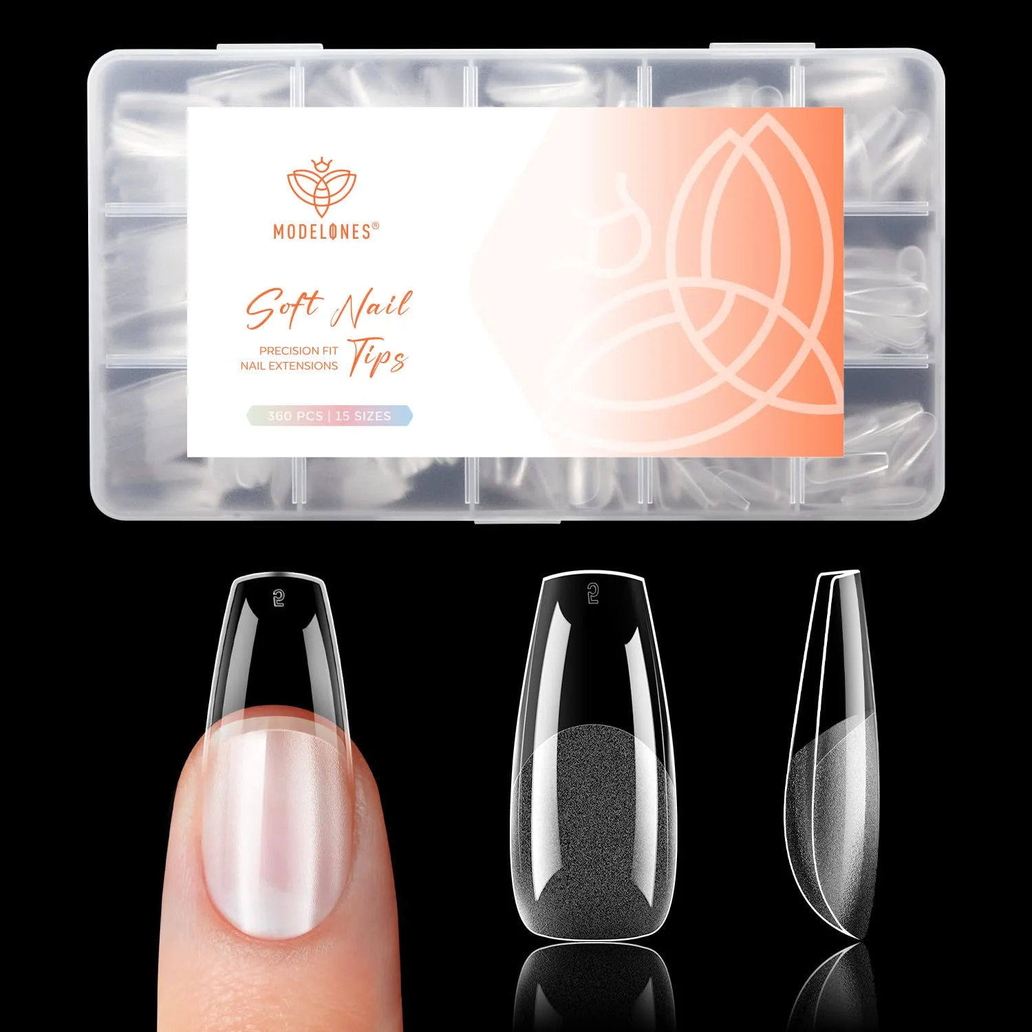Modelones Medium Coffin Nail Tips 360pcs Pre-shaped False Press On Nail