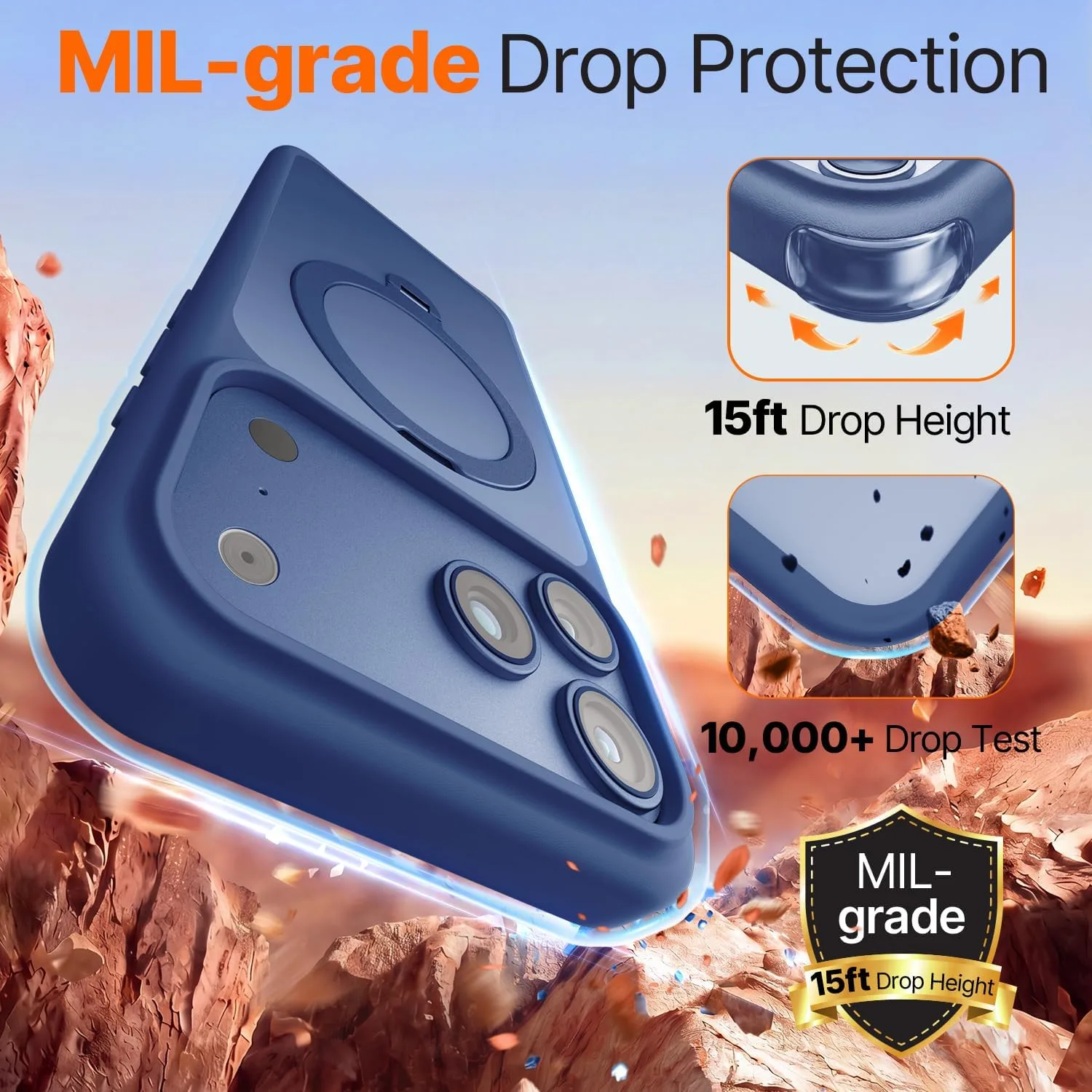 Mkeke for iPhone 18 Pro Max/17 Pro Max Case Blue [360 Spin Magnetic Stand]