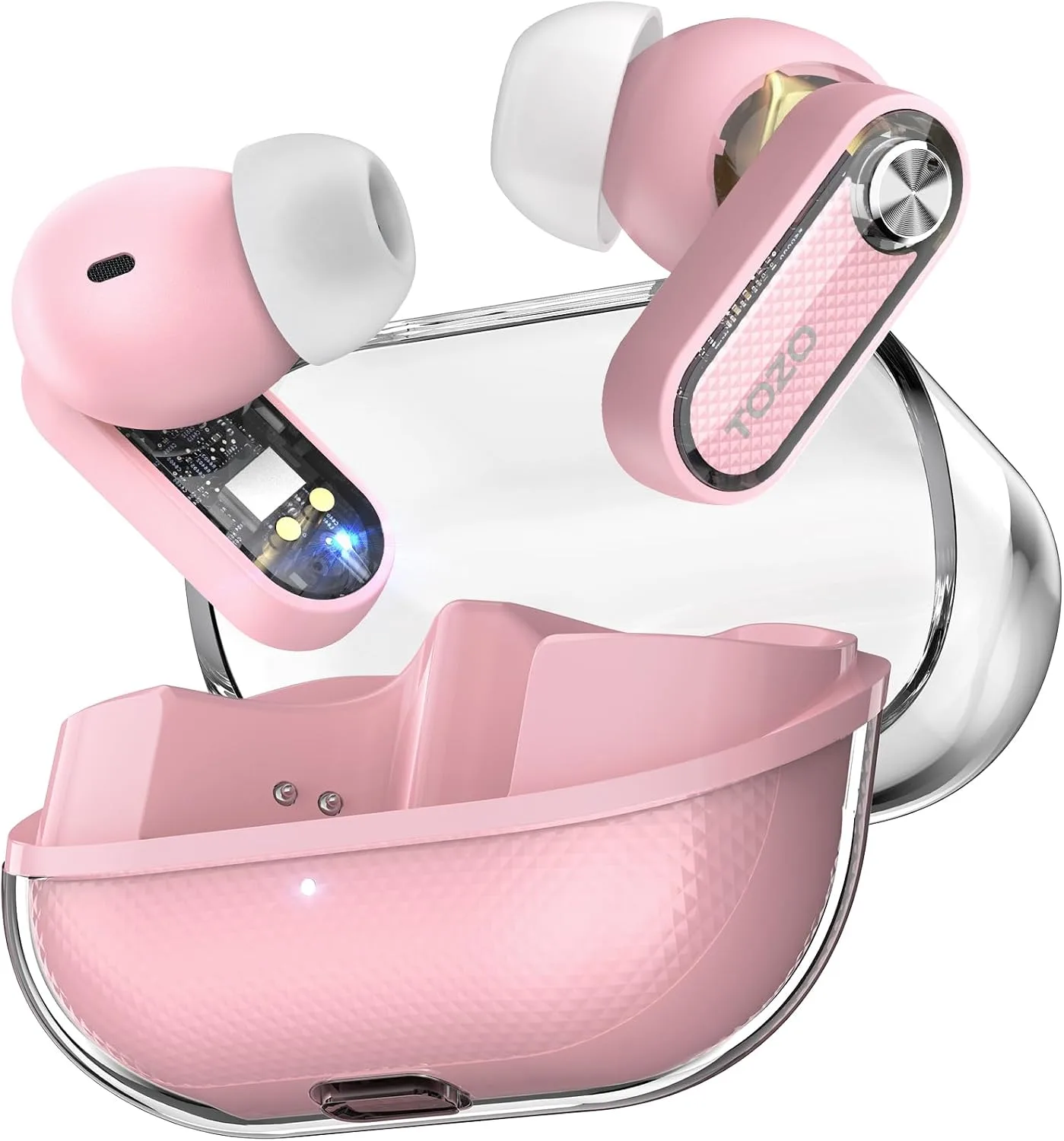 TOZO Crystal Pods Hybrid Active Noise Cancelling Wireless Earbuds, Pink
