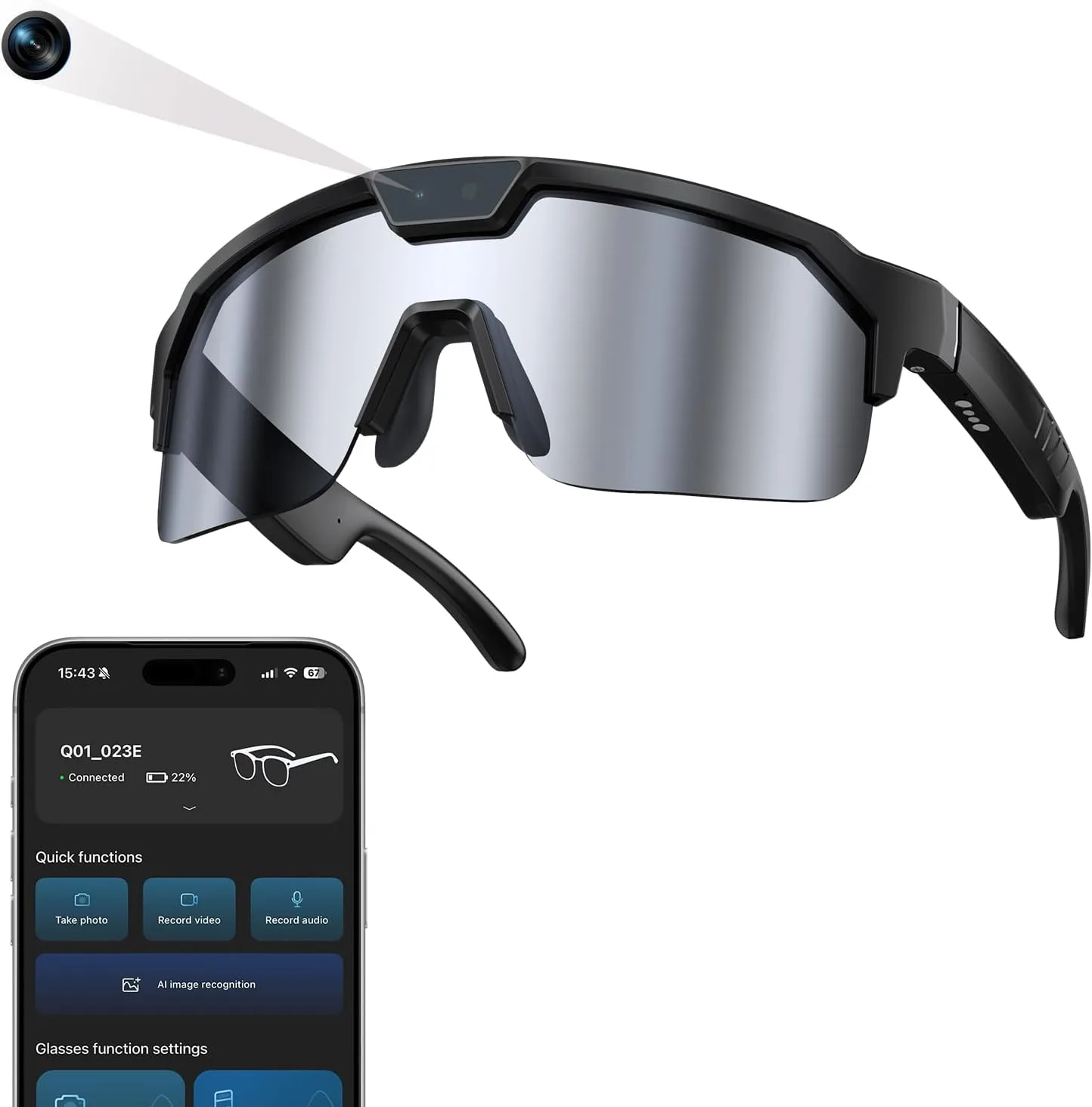 AI Smart Glasses with 35MP 1200P Camera EIS Video Recorder for Cycling
