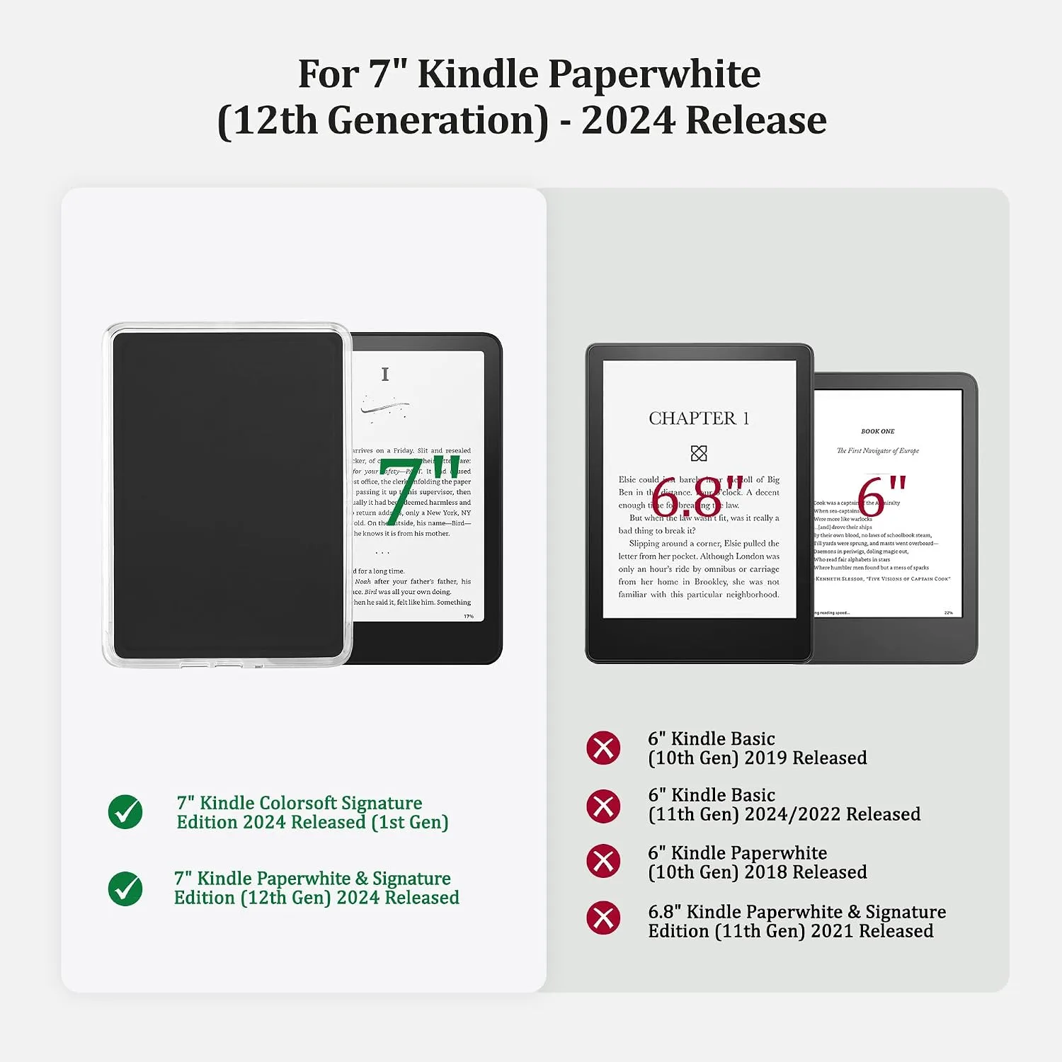 Back Panel Case for 7'' Kindle Paperwhite 12th Gen & Colorsoft