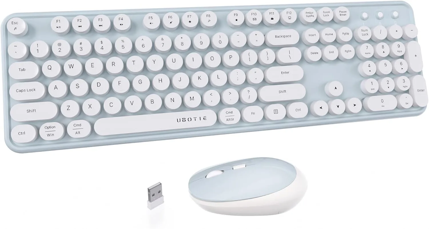 Teclado Gamer inalámbrico y mouse UBOTIE Colorido Verde Blanco