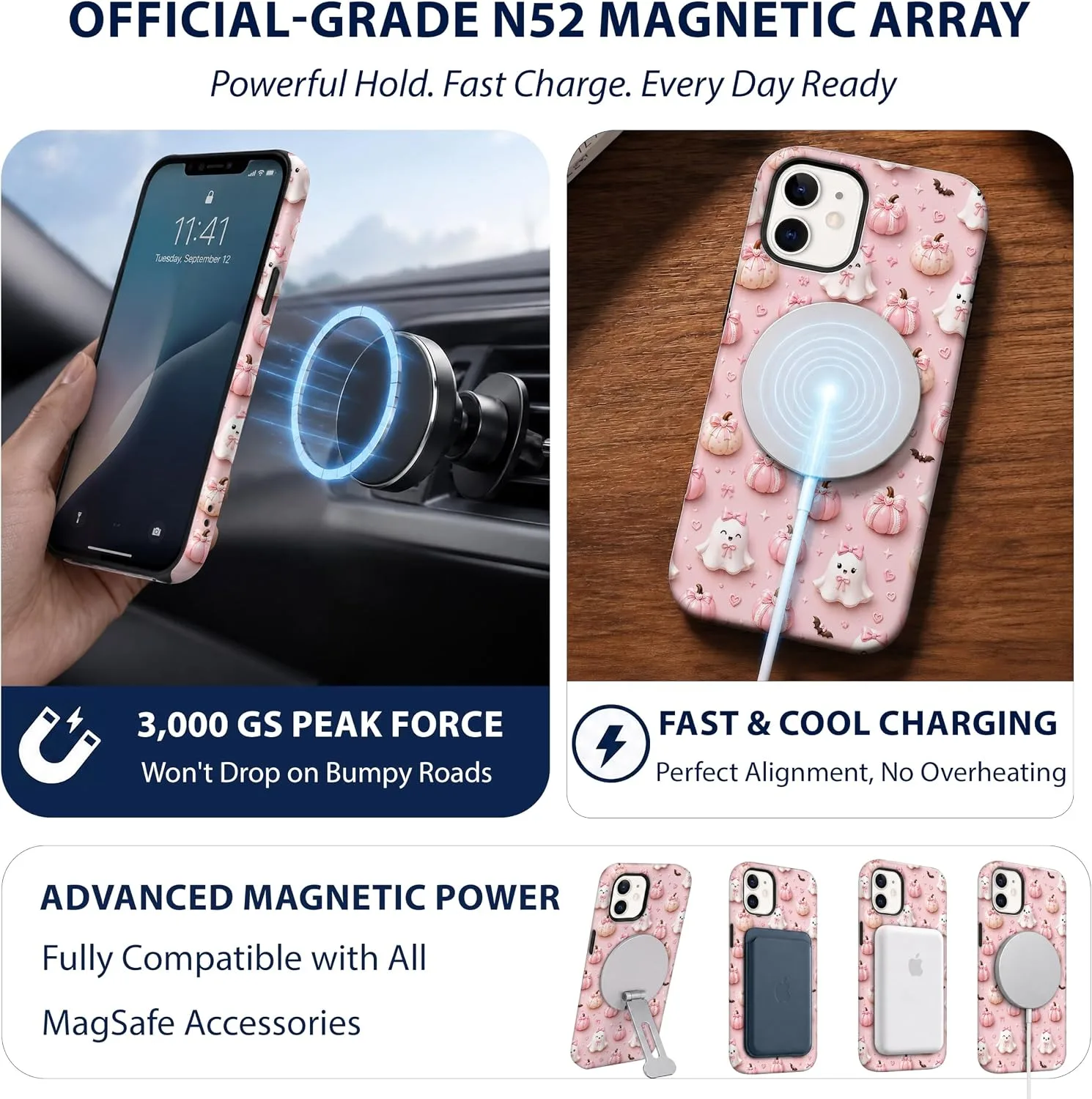 Magnetic for iPhone 11 Phone Case, Pastel Pink Ghost Halloween