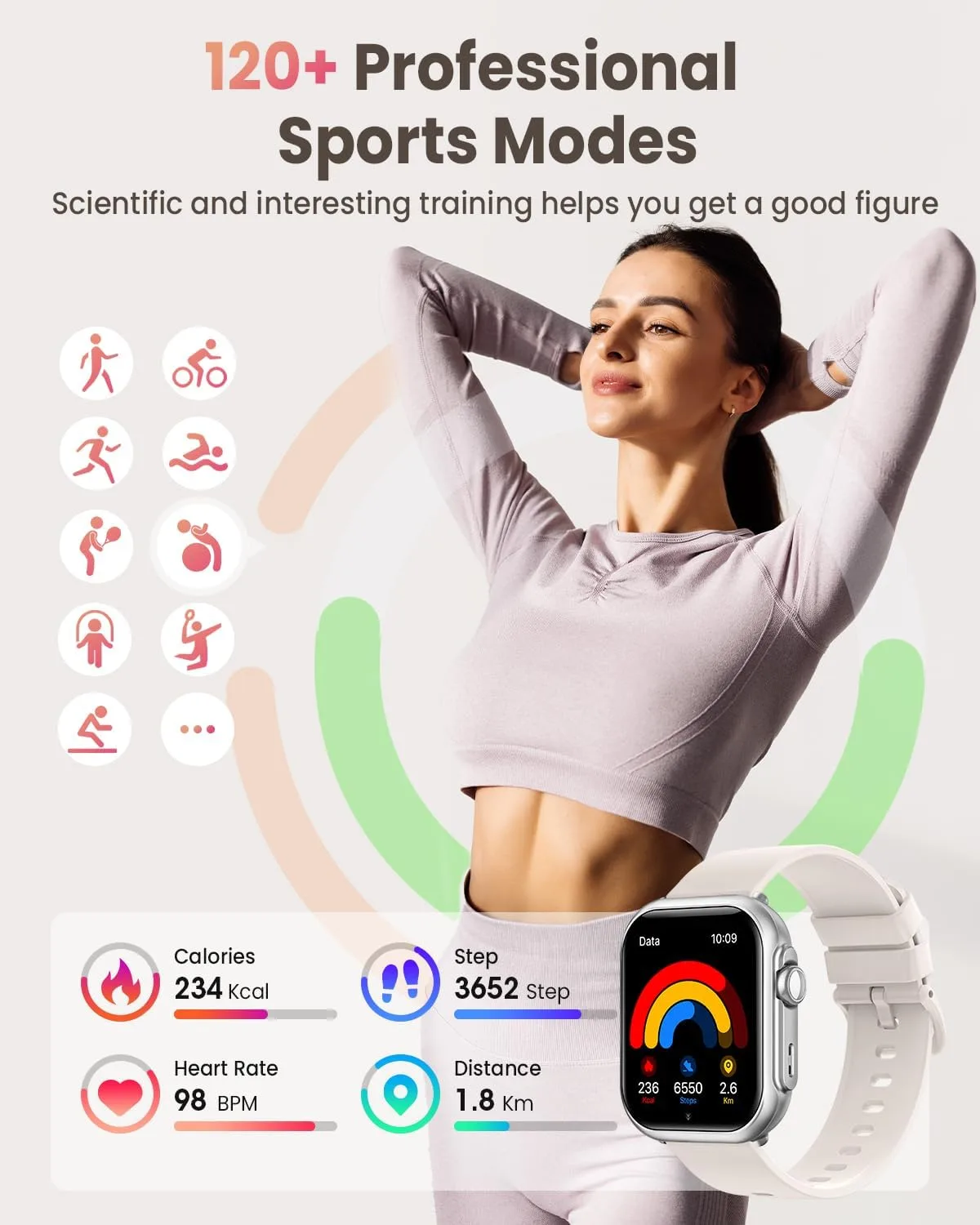 Smart Watches for Women, 1.85" HD Smartwatch with Heart Rate/Sleep/Health Monitor, Fitness Trackers with 100+ Sports Mode、Answer/Make Call and 1000mAh Battery, Compatible iPhone/Android, with 2 Bands