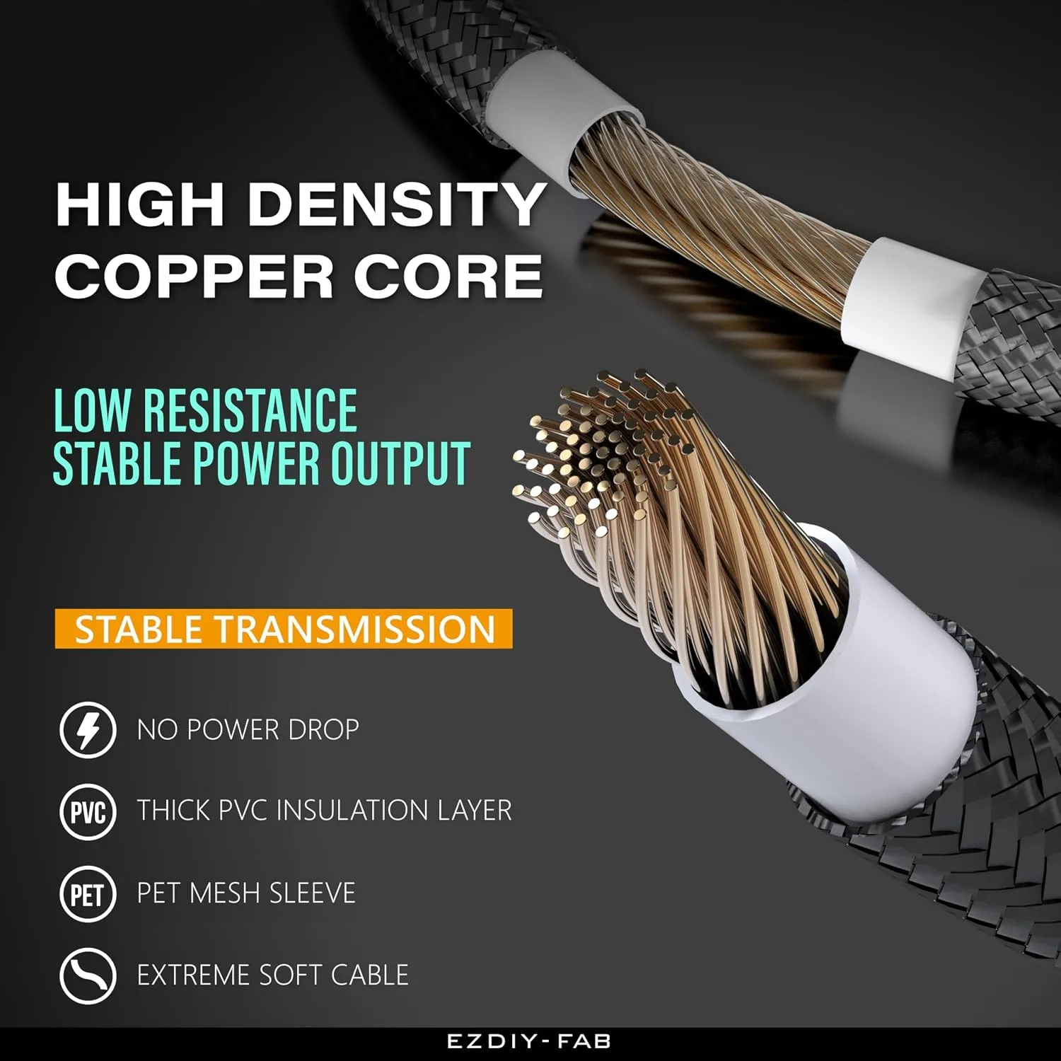 EZDIY-FAB PSU Cable Extension Kit, 18AWG, ATX/EPS/PCIe, 30cm, Carbon