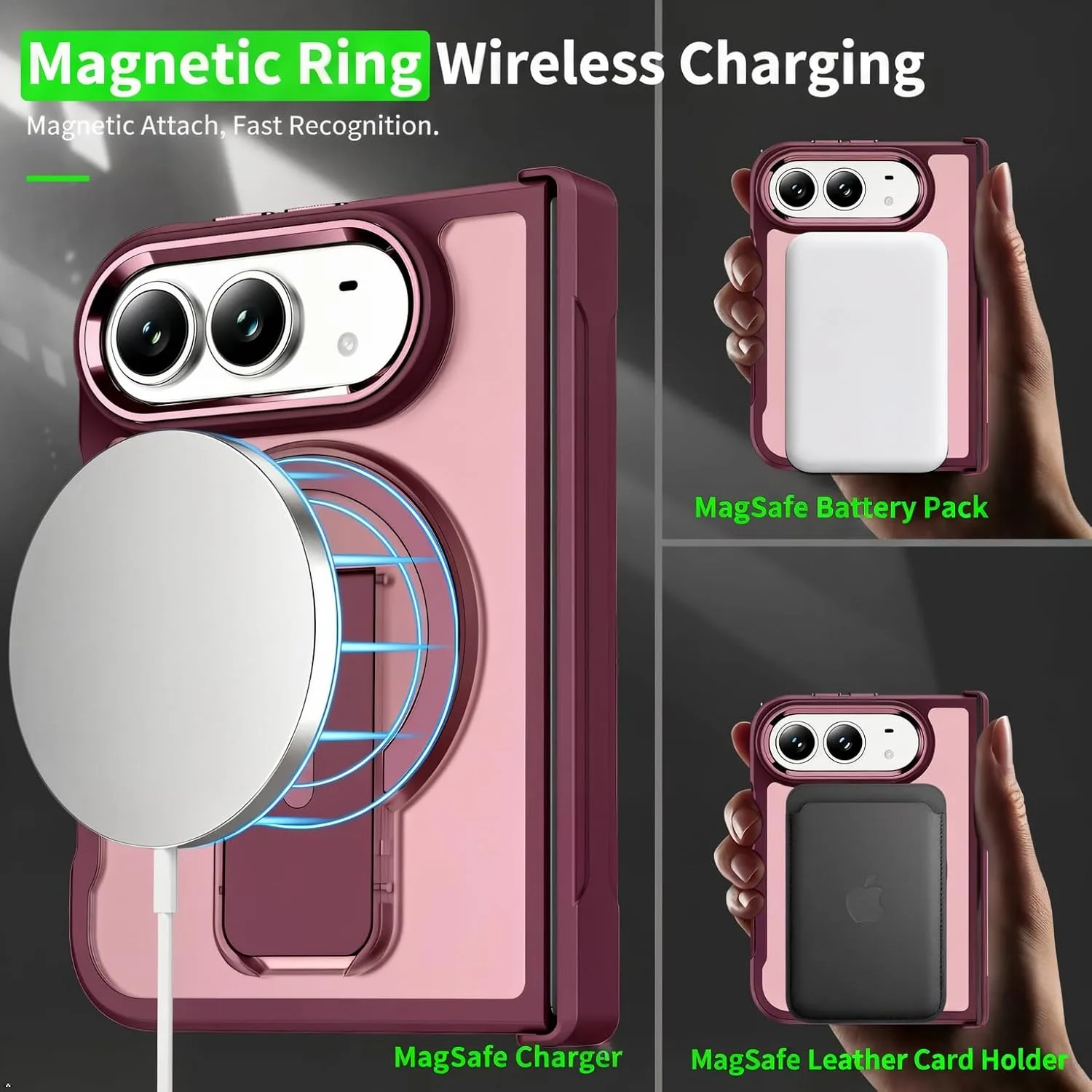 for iPhone Duo Case Bulit-in Kickstand Holder Hinge Protection and Iron Ring Compatible with Magsafe Anti-Yellowing Phone Cover Stand Cases (Black)