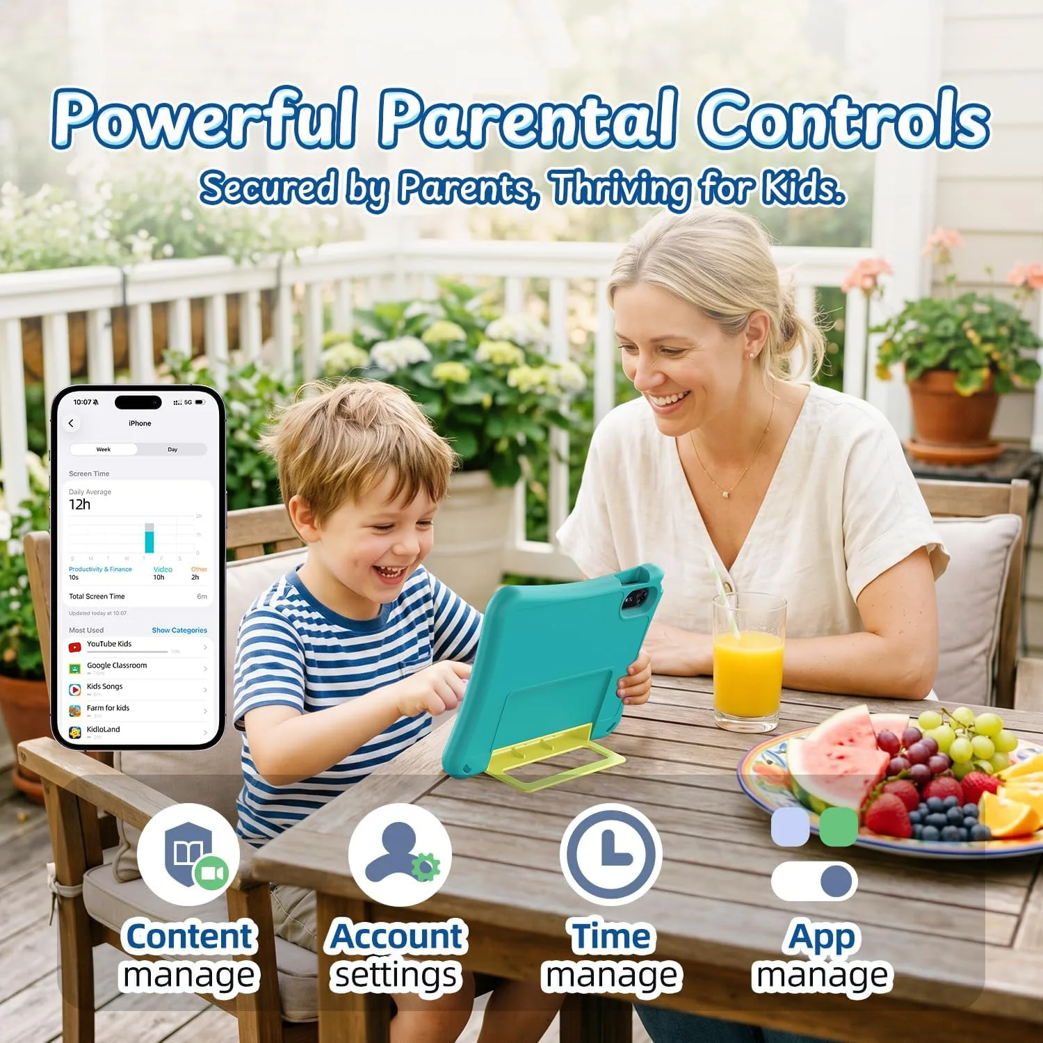 Kids Tablet 10 Inch, Android 16 Tablet with Parental Controls, EVA Case
