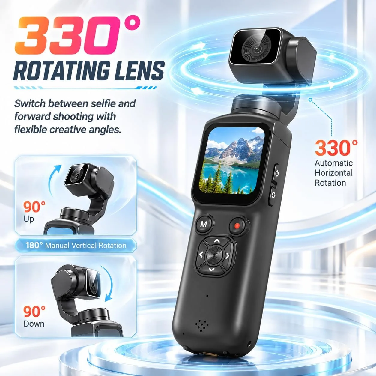 Vlogging Camera 4K 330° Auto Rotating Lens Digital Gimbal Pocket Cameras
