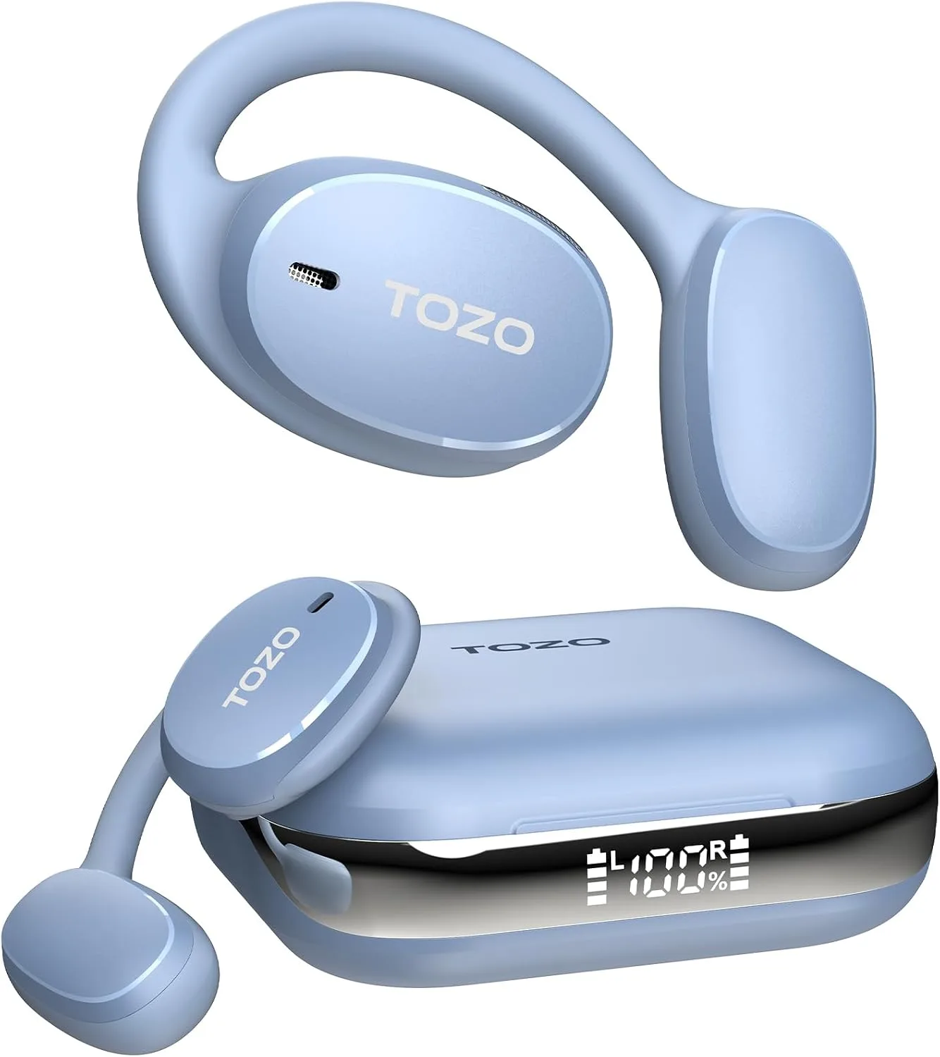 TOZO Real-Time AI Translation Earbuds, 80H Playtime Translator Ear Buds, Digital Display, AI Clear Calls, Comfortable Wear Open Ear Earbuds, AI Bluetooth Headphone for Travel Meeting Learning, Blue