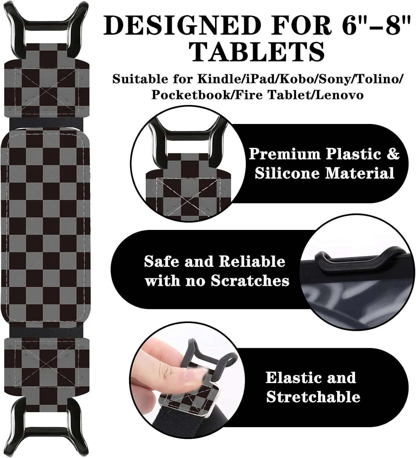 Hand Strap for Kindle Black Checkered