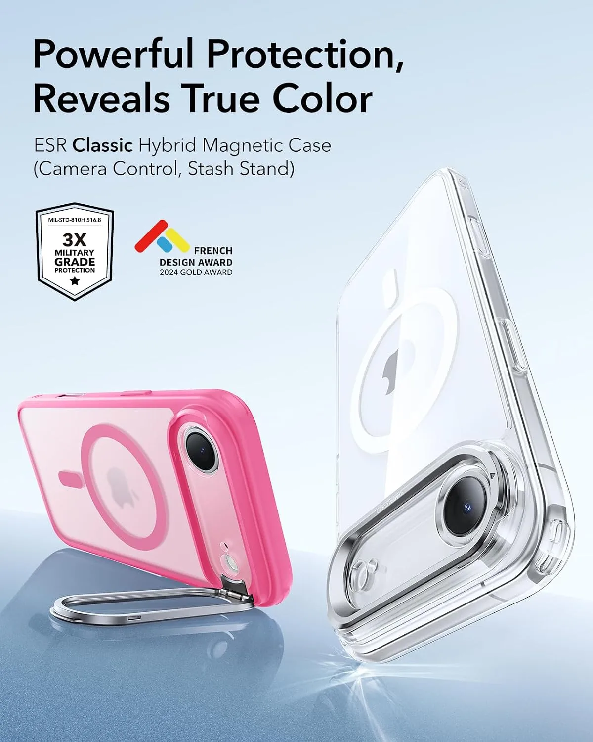 ESR Classic Hybrid Case for iPhone Air with Flex Stand, Frosted Pink