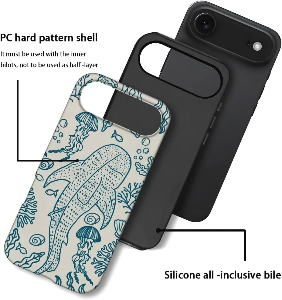 Case Compatible with iPhone 17 Air,Fall Prevention Hybrid 2-Layer Hard Shell Phone Cover for Girls Boys,Oceans Whales Sharks