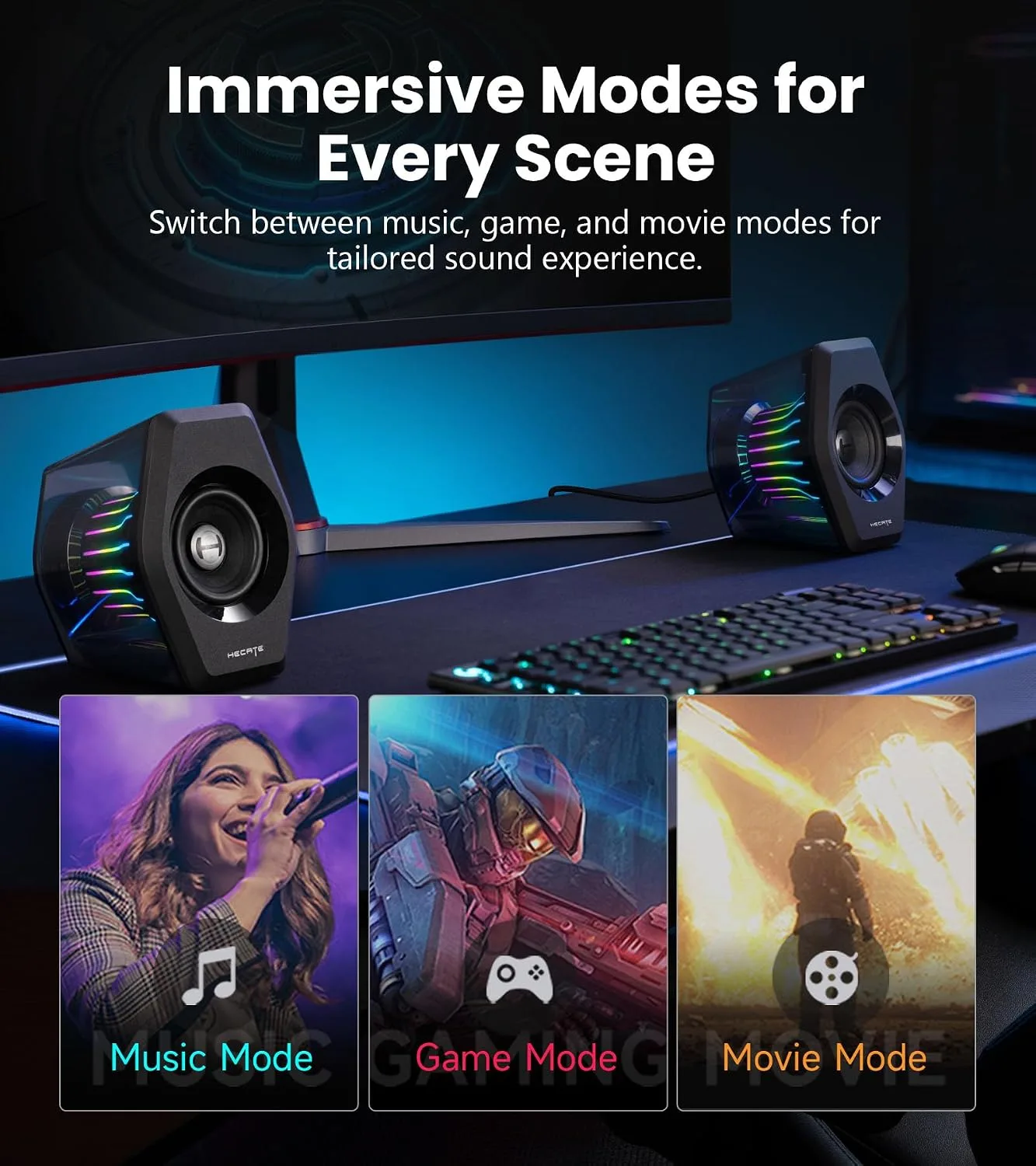 Edifier G2000 Pro 2.0 RGB Gaming Speakers with 64W Peak Power, Black