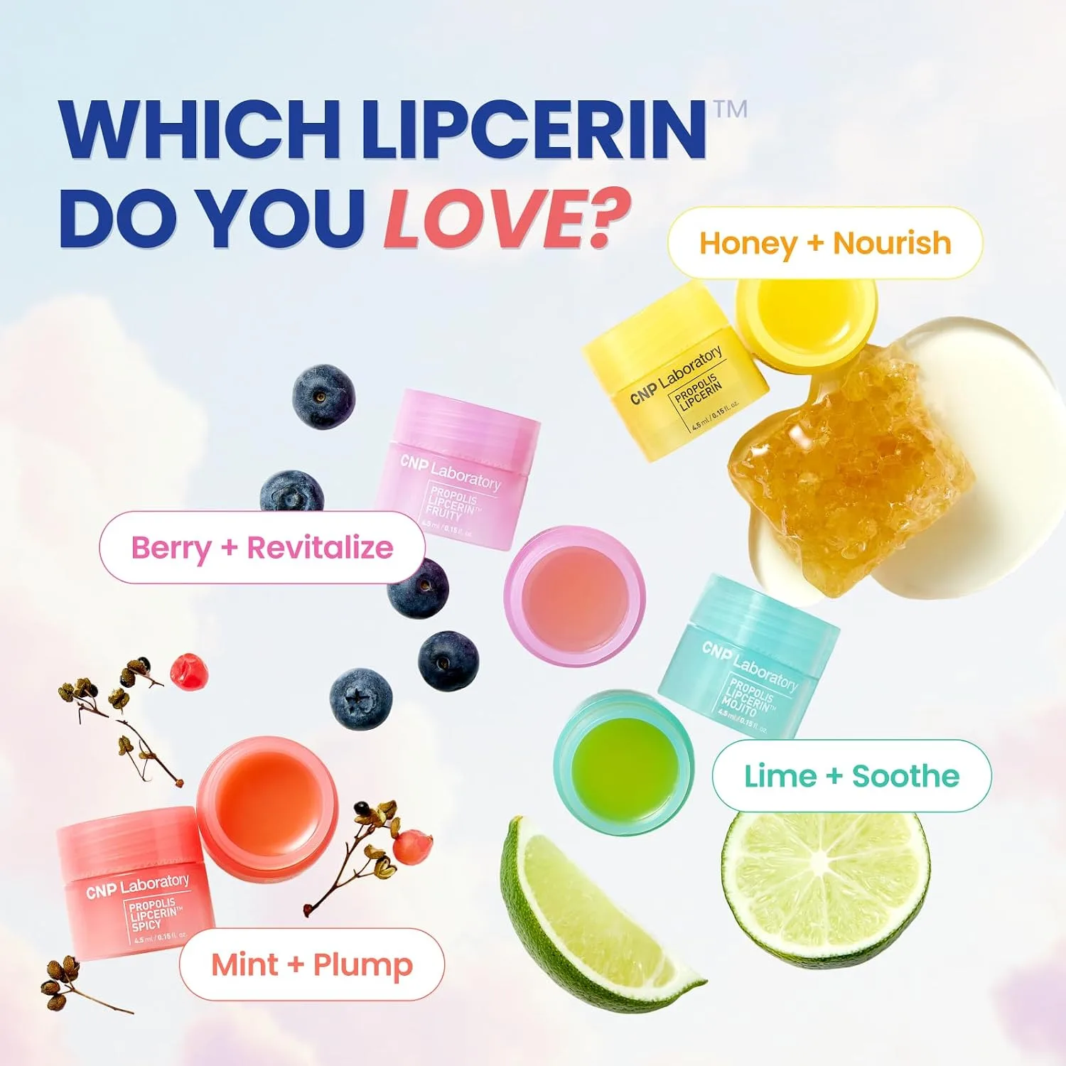 CNP Propolis Lipcerin™ Mini Set, 4 Flavors, 0.15 fl.oz. x 4ea