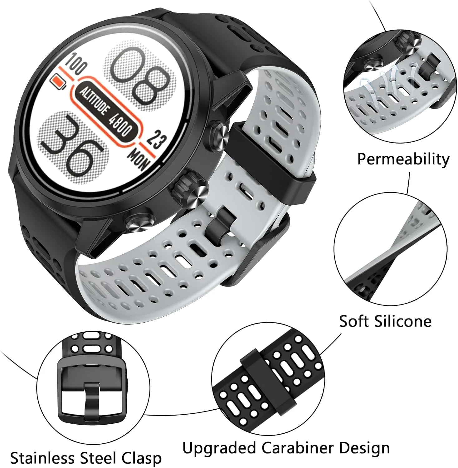 Compatible with Coros Pace 2/Apex 42mm/Apex 2 Watch Bands, 20mm Quick Release Watch Band Sport Silicone Watch Strap Breathable Wristband for Women Men