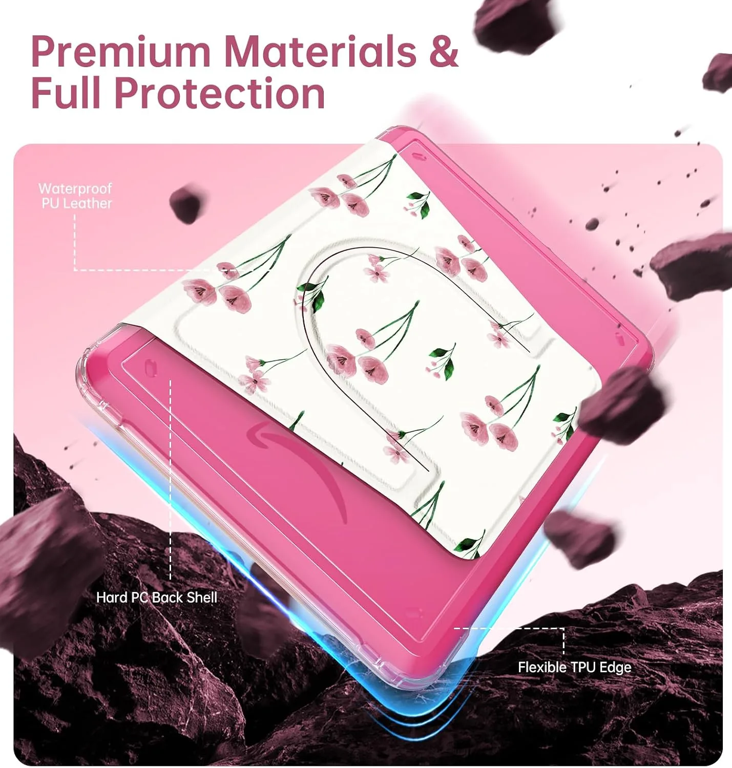 MoKo 360°Rotating Detachable Case for 7" eBook Reader, Pink Florals