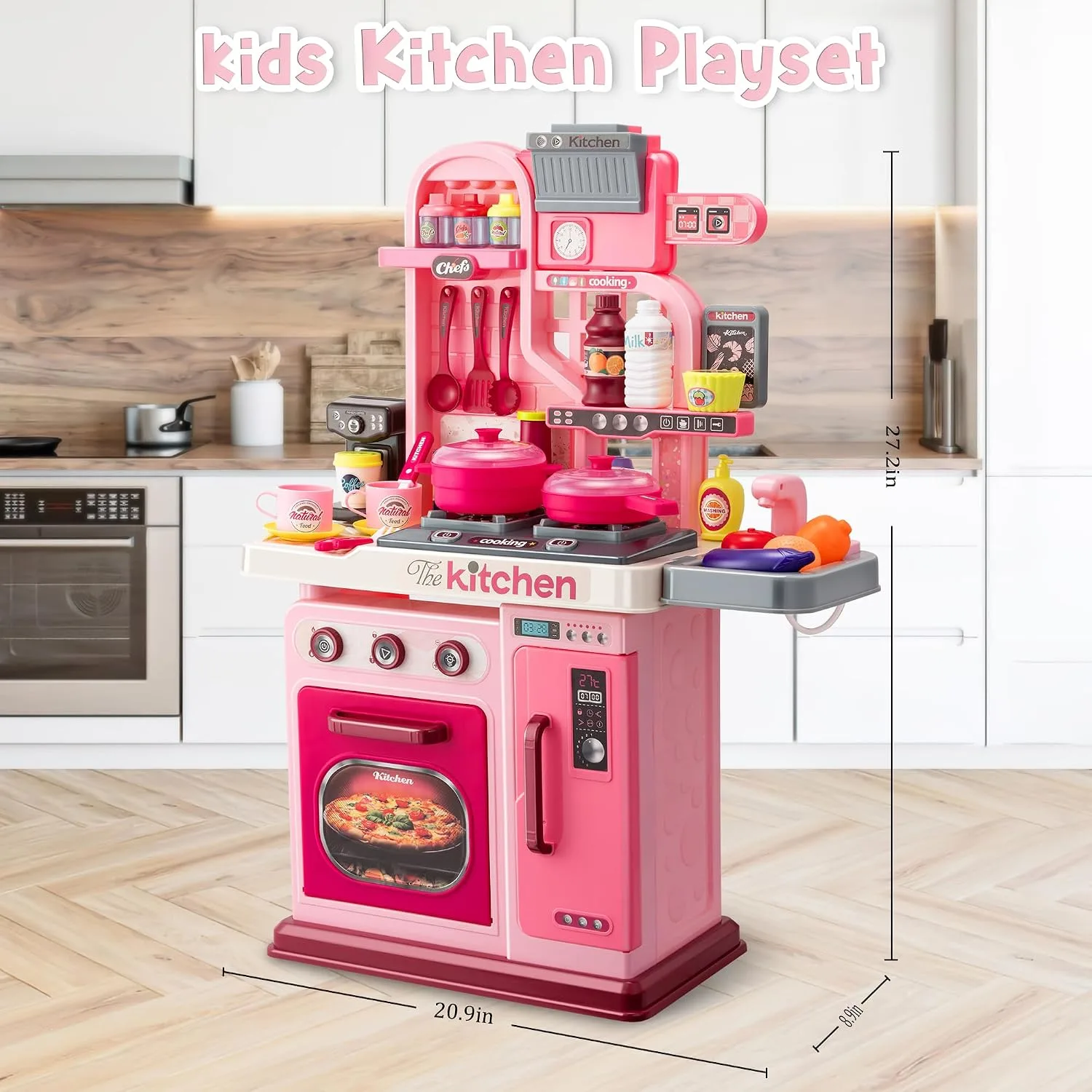 Kids Kitchen Playset,Cooking Stove,Play Sink,Oven,Lights & Sounds,Ages 3+