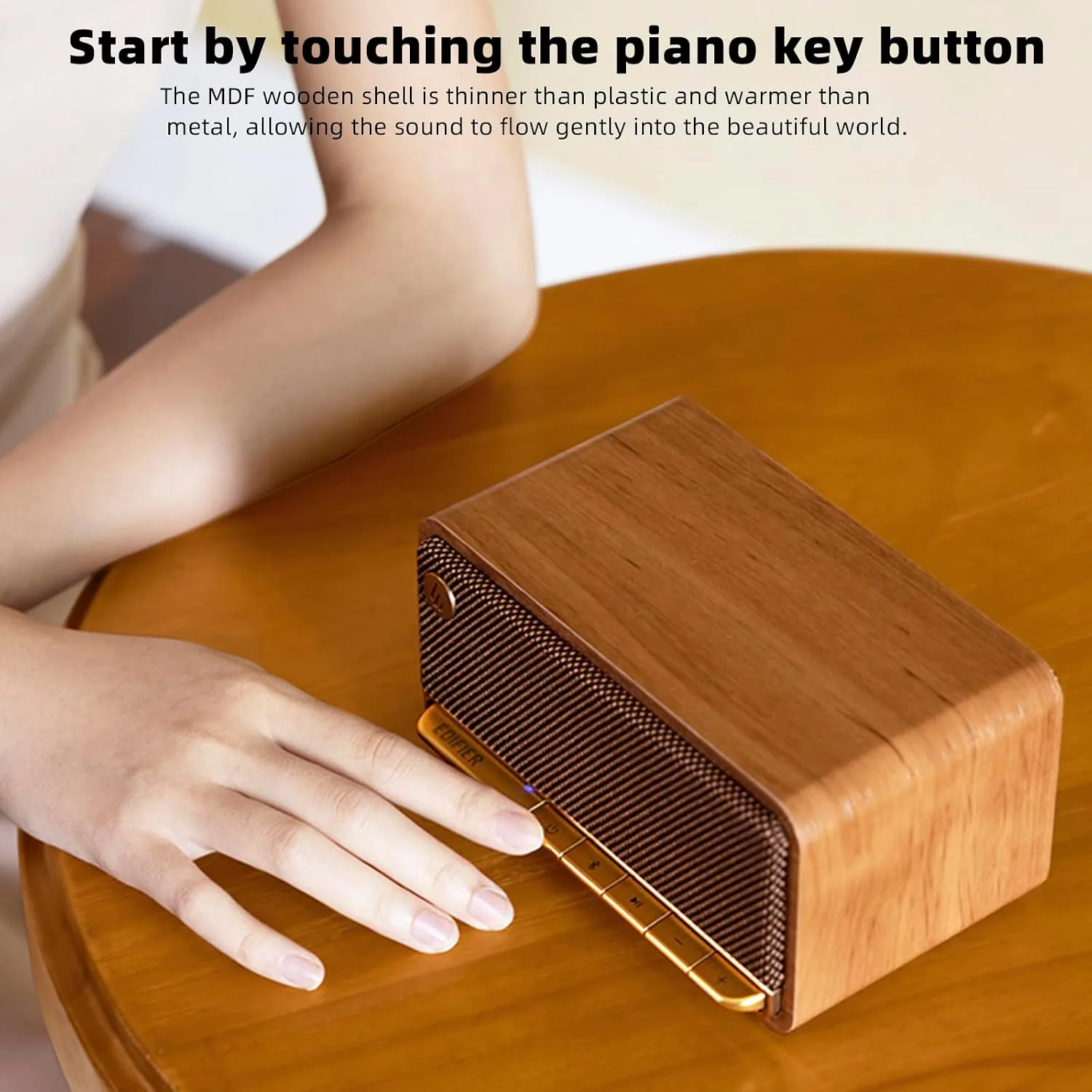 Edifier Retro Wood Bluetooth Speaker,Wireless Portable Speakers with 20W Stereo Sound,Vintage Decor Speaker with AUX,USB Soundcard,Micro SD Brown
