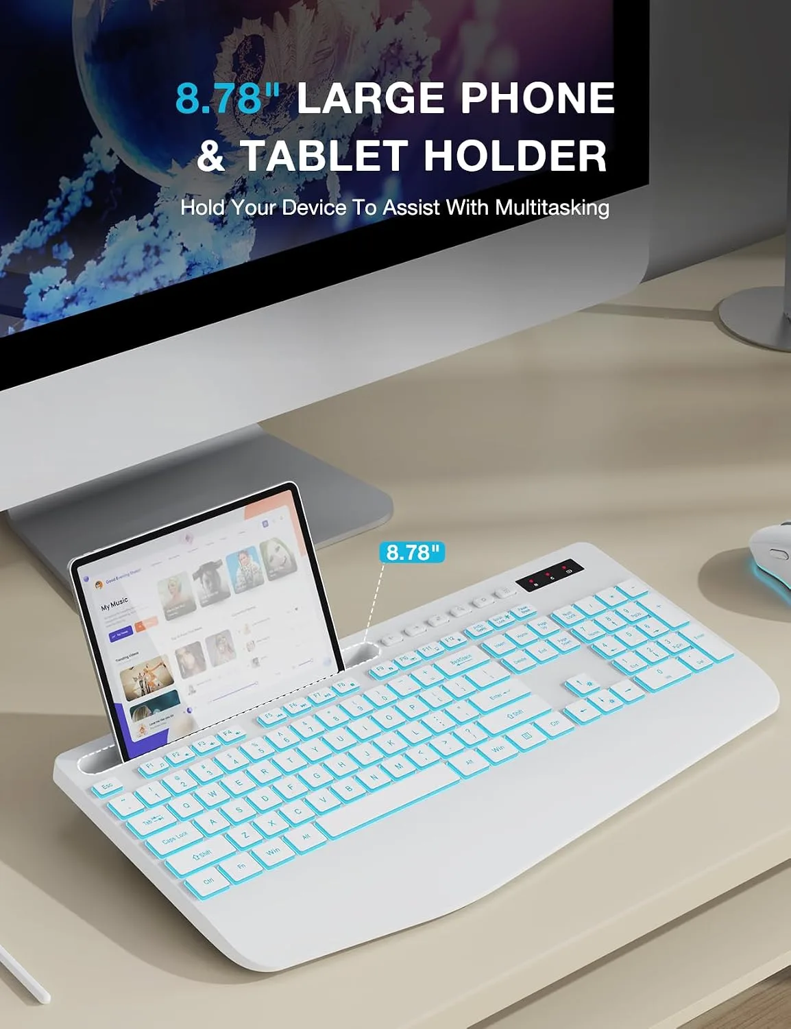 SABLUTE Wireless Keyboard with 7 Colored Backlit, Wrist Rest, 2.4G Lag-Free
