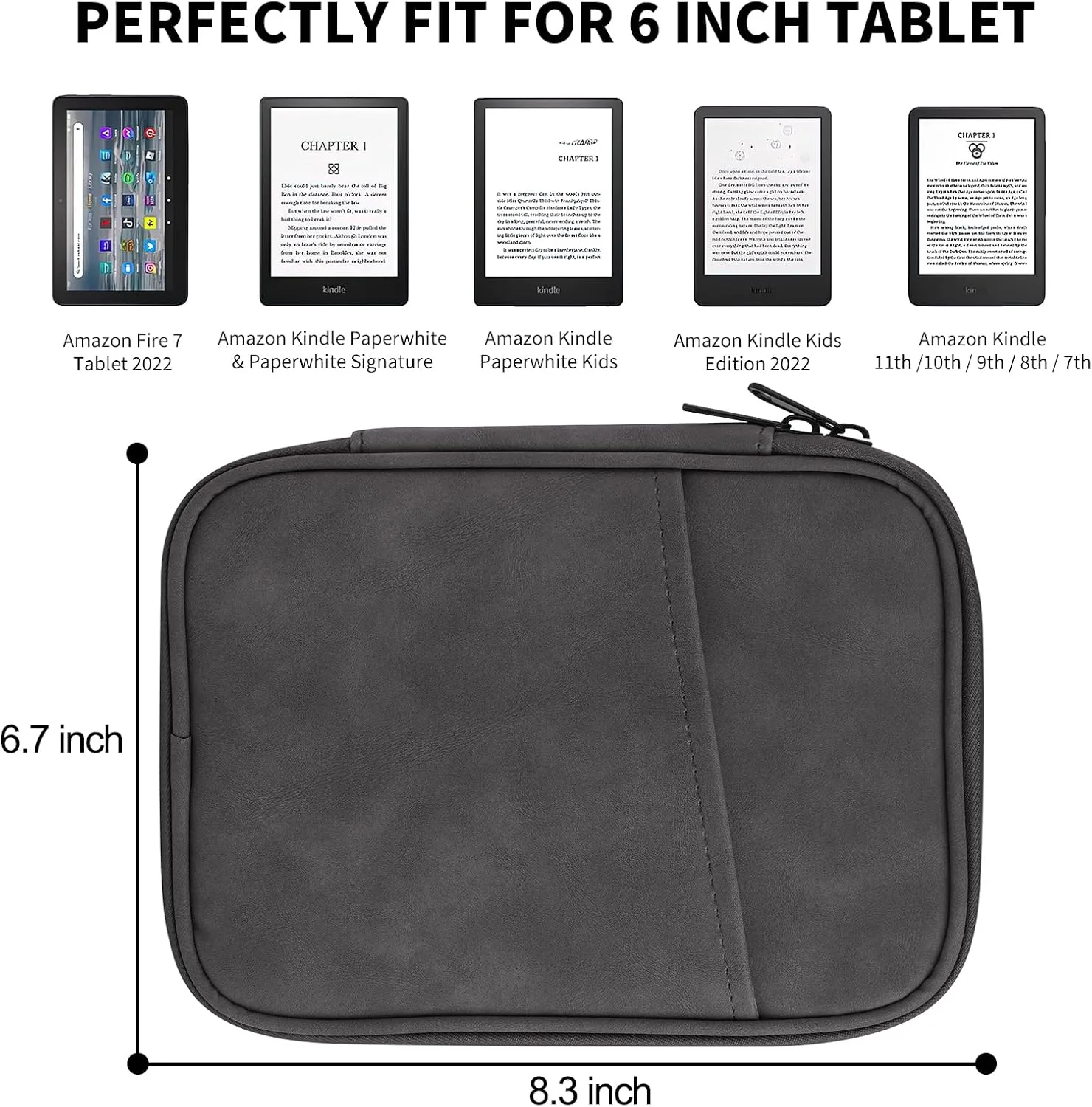 HoYiXi Universal Sleeve Bag for 6",6.8",7" Kindle Paperwhite/Colorsoft 2024-2012 Compatible with 6"-6.8" All-new Kindle/Kobo/Tolino/Sony,6" EReader with Anti-Drop Protective Cover,Grey