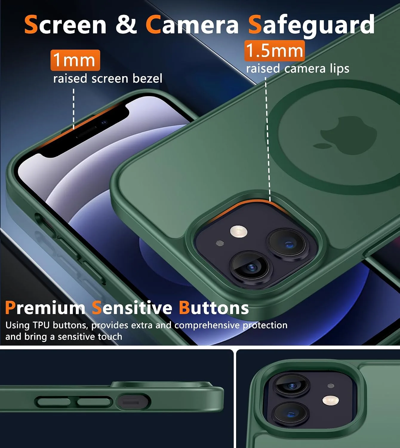 FNTCASE for iPhone 12 / iPhone 12 Pro Case Fit for MagSafe Green
