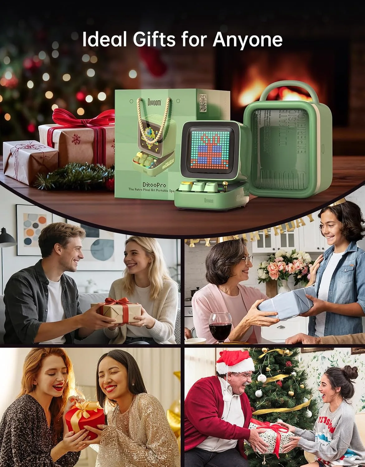 Divoom Ditoo Retro Pixel Art 15W Bluetooth Speaker,Cute Speaker with Alarm, White Noise & Mini Games,Iconic Desk Setup Speaker with 16X16 LED App Controlled Front Screen,Gifts for Anyone (Green)