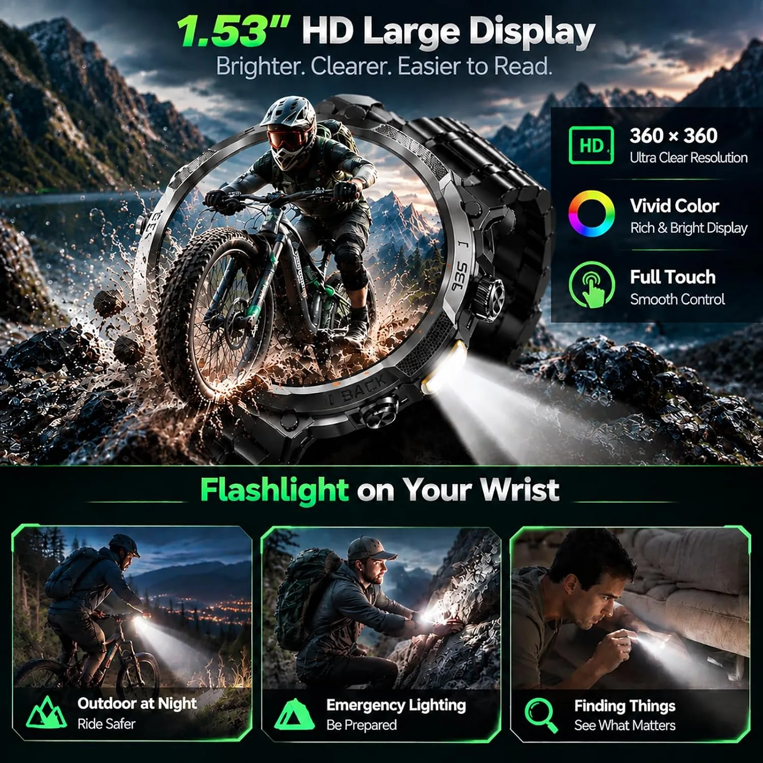 Military Smart Watches for Men (Answer/Make Call), 50+ Day Battery,1.53" HD