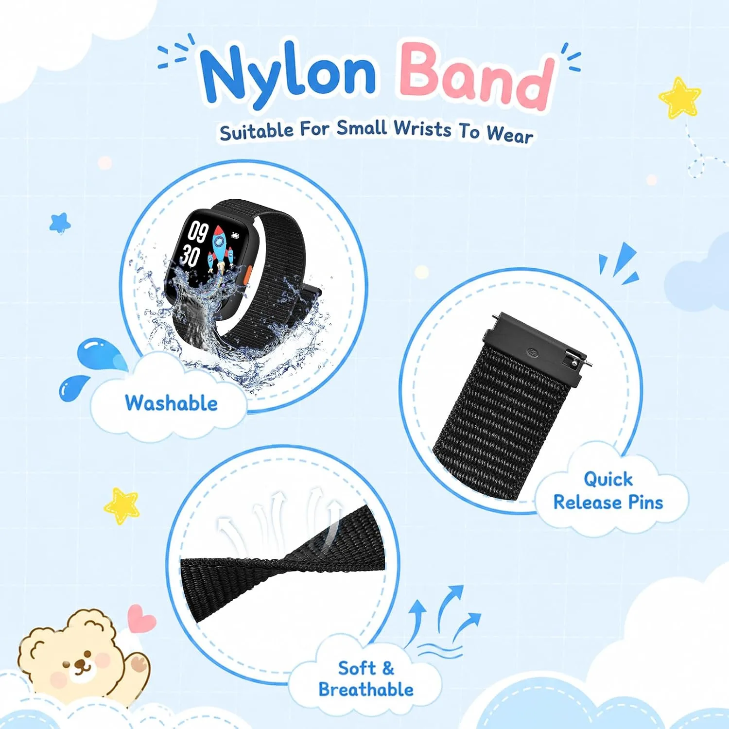 HSWAI 2 Pack Nylon Loop Strap Compatible with BIGGERFIVE Brave 2 Watch Band, Quick Release Sport Soft Adjustable Breathable Strap Wristband Replacement for Brave BW01/BW02