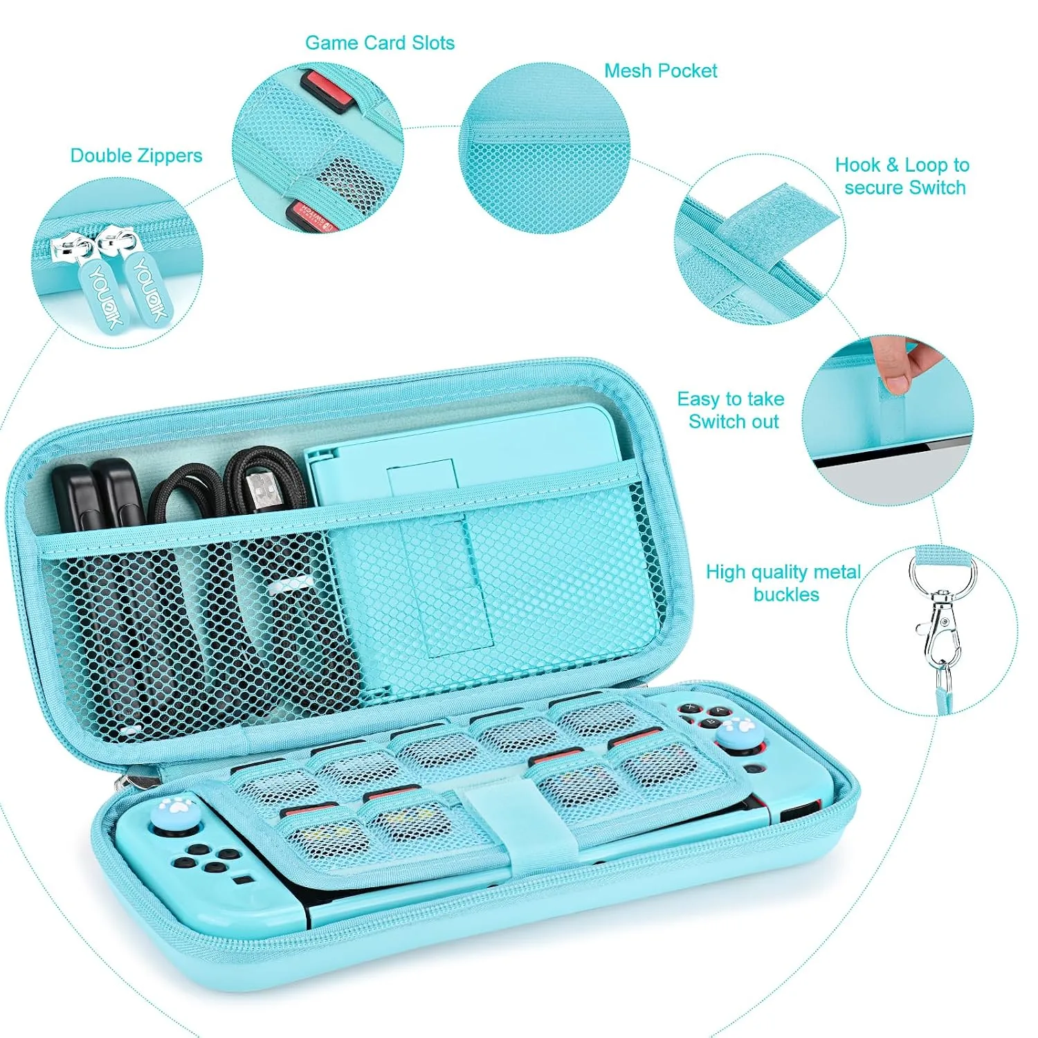Younik Switch Accessories Bundle, 17 in 1 Blue Switch Accessories Kit for Girls Include Switch Carrying Case, Adjustable Stand, Protective Case for Switch Console & J-Con(Blue)