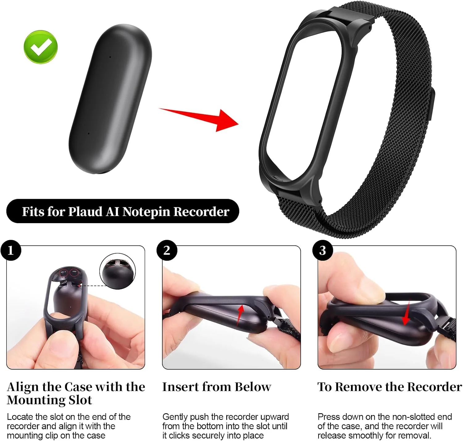 Compatible with Plaud NotePin & Note Pin S AI Voice Recorder Strap+PC Frame