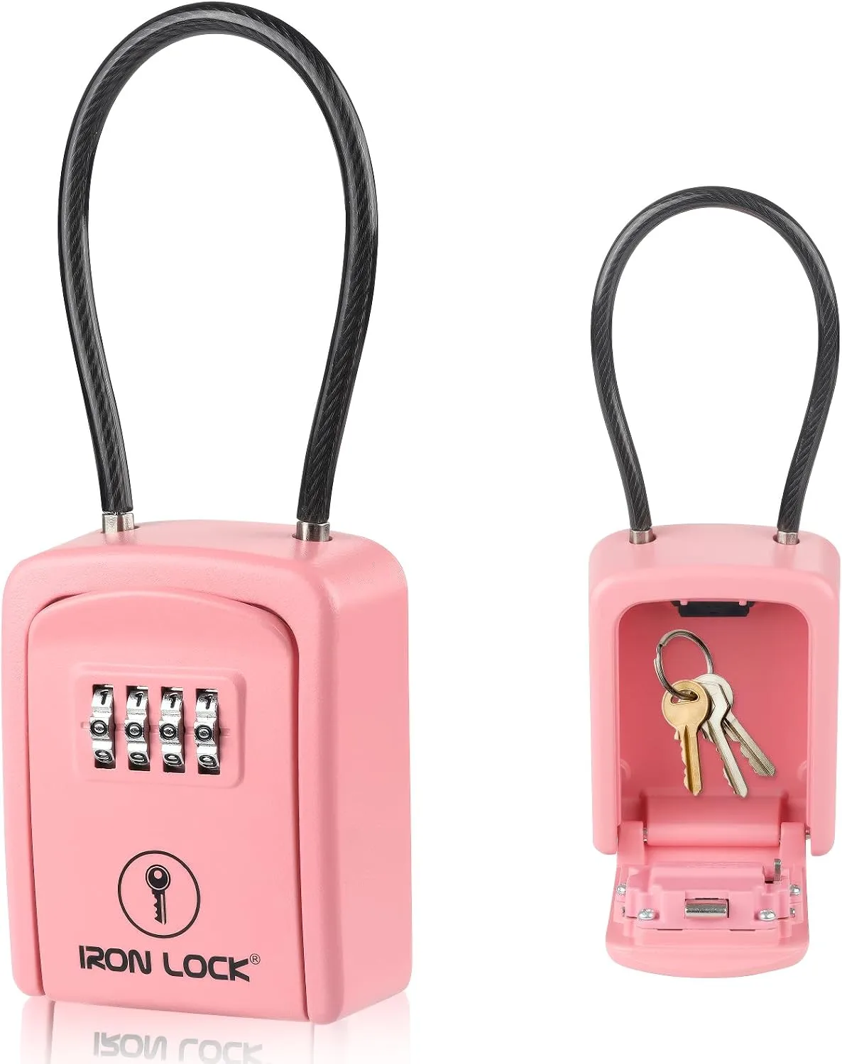 Iron Lock® Key Lock Box with Code, Portable Cable Shackle (Small, Pink)