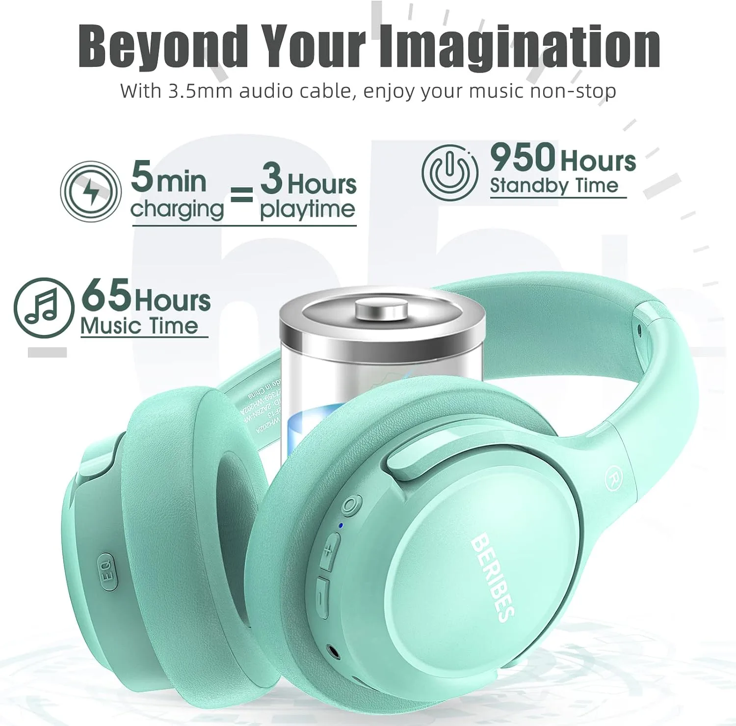 BERIBES Bluetooth Headphones Over Ear Wireless HiFi Stereo Headsets 65H 6EQ