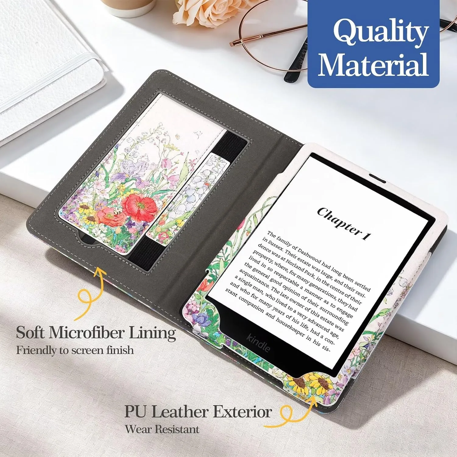 Case for 6" Kindle Paperwhite (10th/7th/6th/5th Generation), Flower Bush