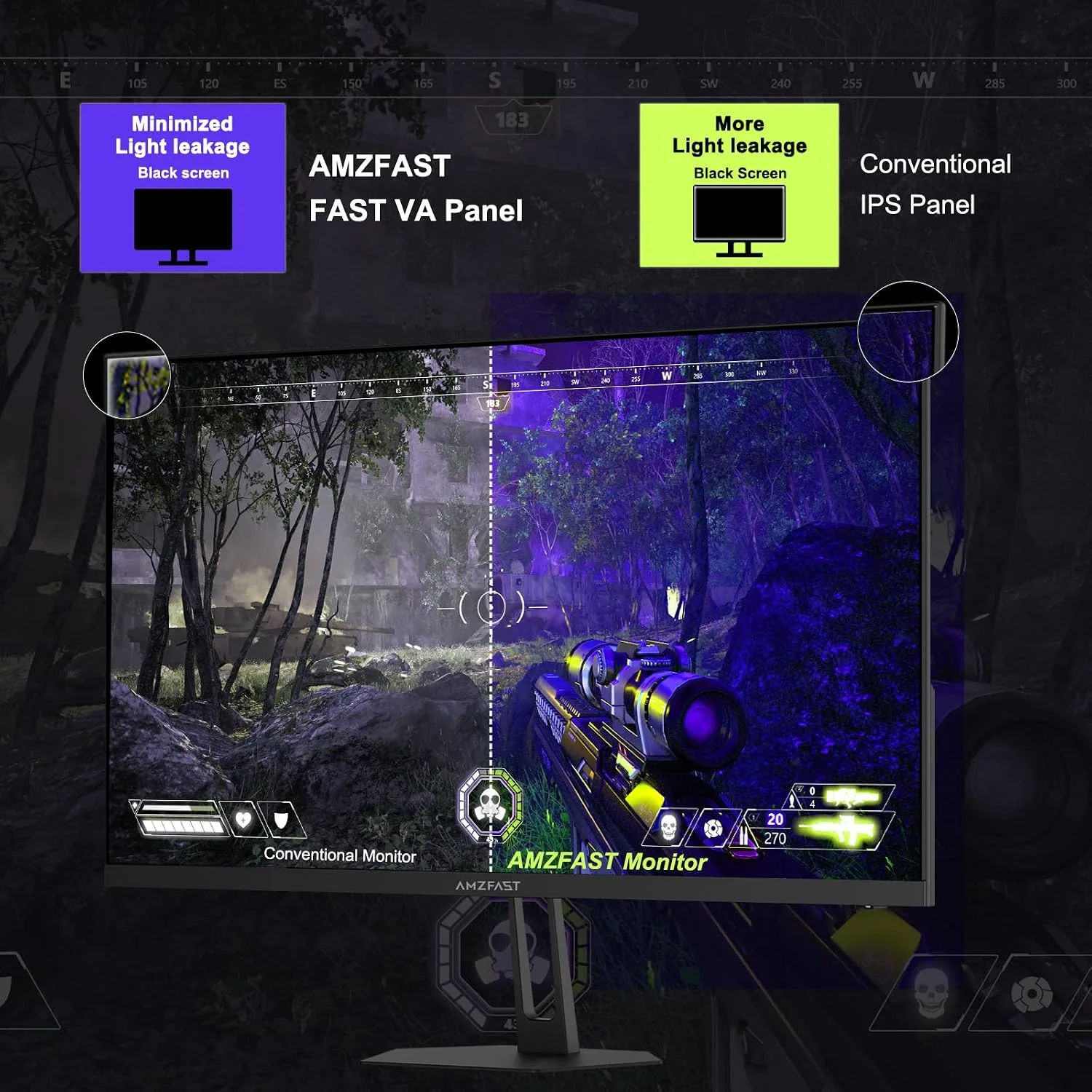Amzfast 24.5 Inch 280Hz/240Hz Gaming Monitor FHD 1080p Monitor, 1ms Adaptive Sync, 3000:1, 126% sRGB, 93% DCI-P3, TÜV Rheinland Eye Care, HDMI 2.0 x 2 & DP 1.4 x 2, AMZG25X1 Pro