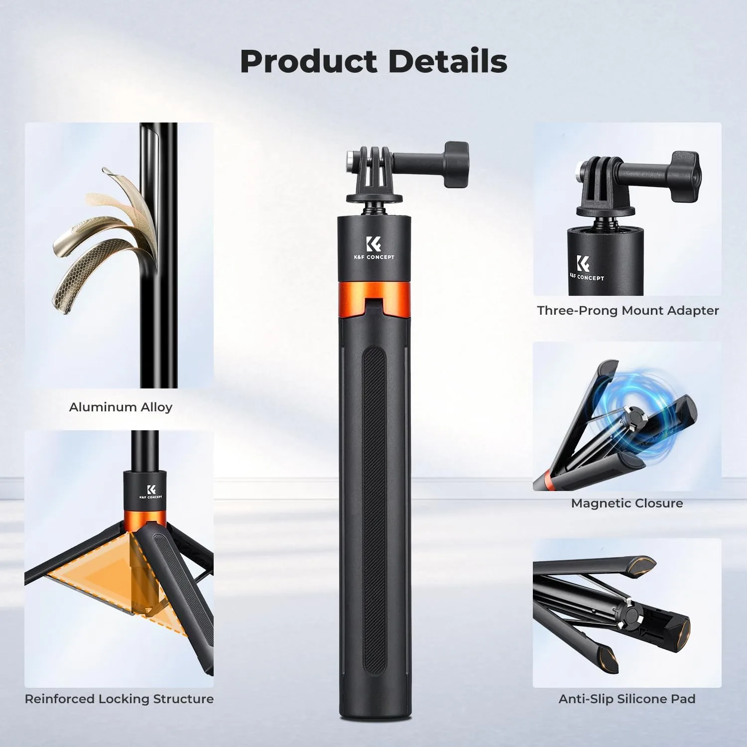 K&F CONCEPT 142cm/55.9" Telescopic Selfie Stick Tripod for Action Camera