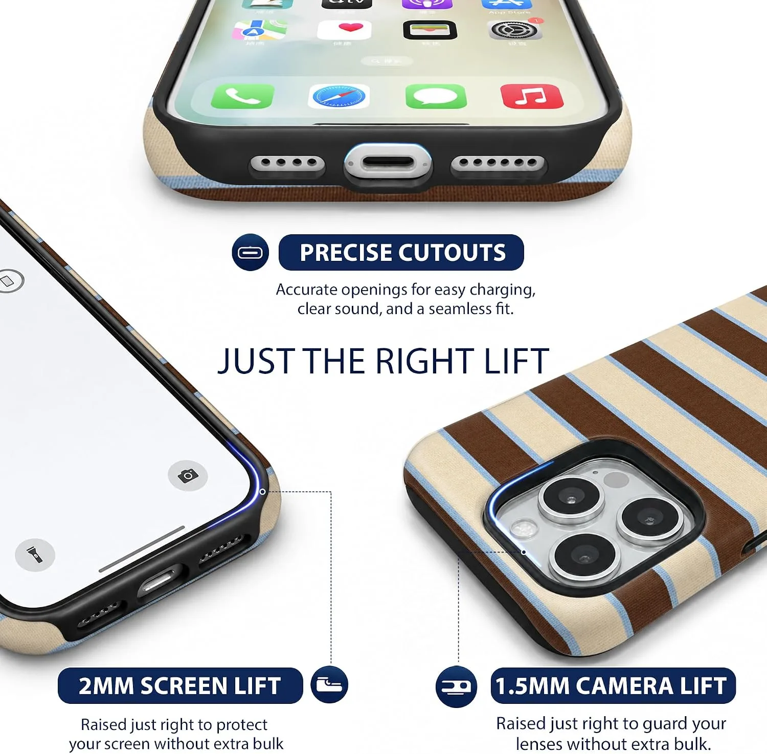 Magnetic for iPhone 16 Pro Max Brown Horizontal Striped Phone Case