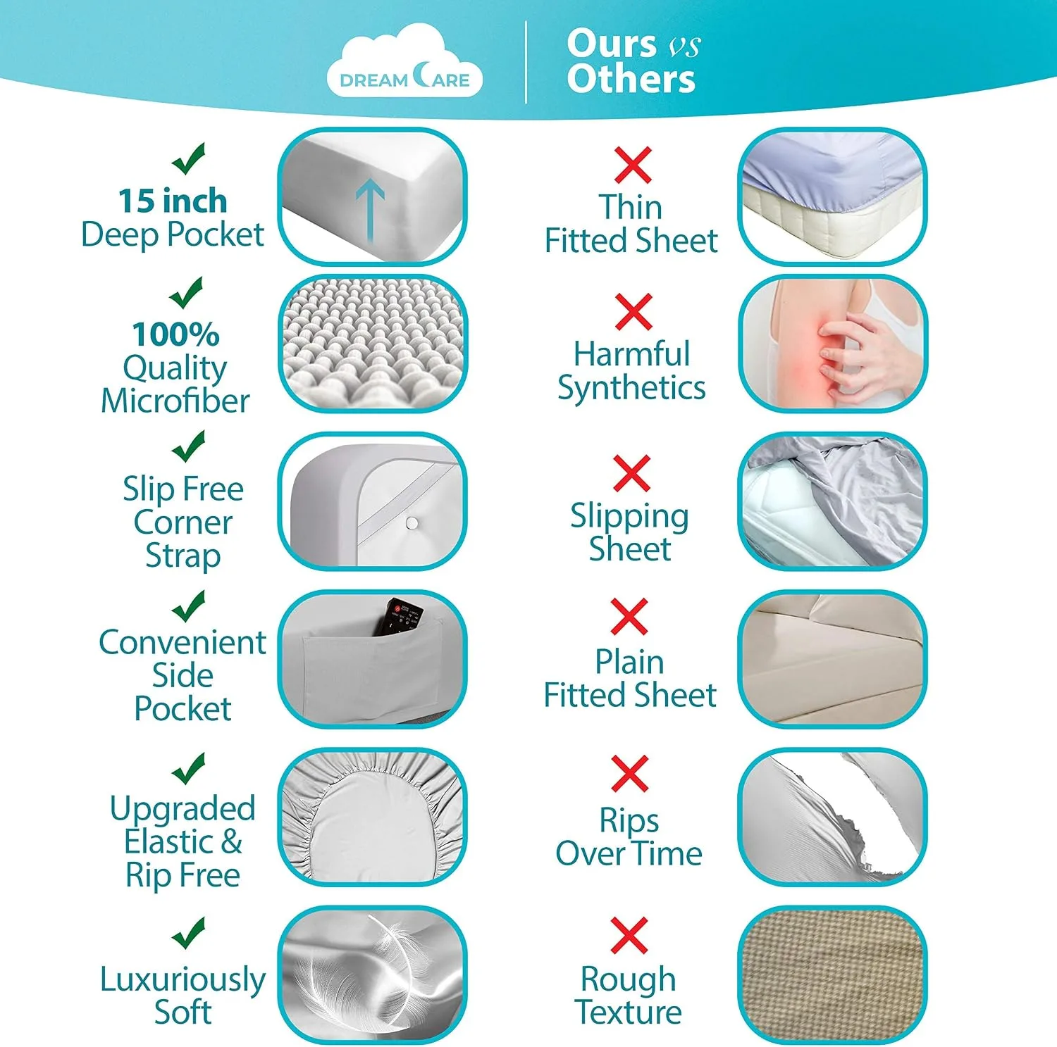 DREAMCARE King Size Sheets Set - 6 pcs Breathable Cooling Sheets King Size