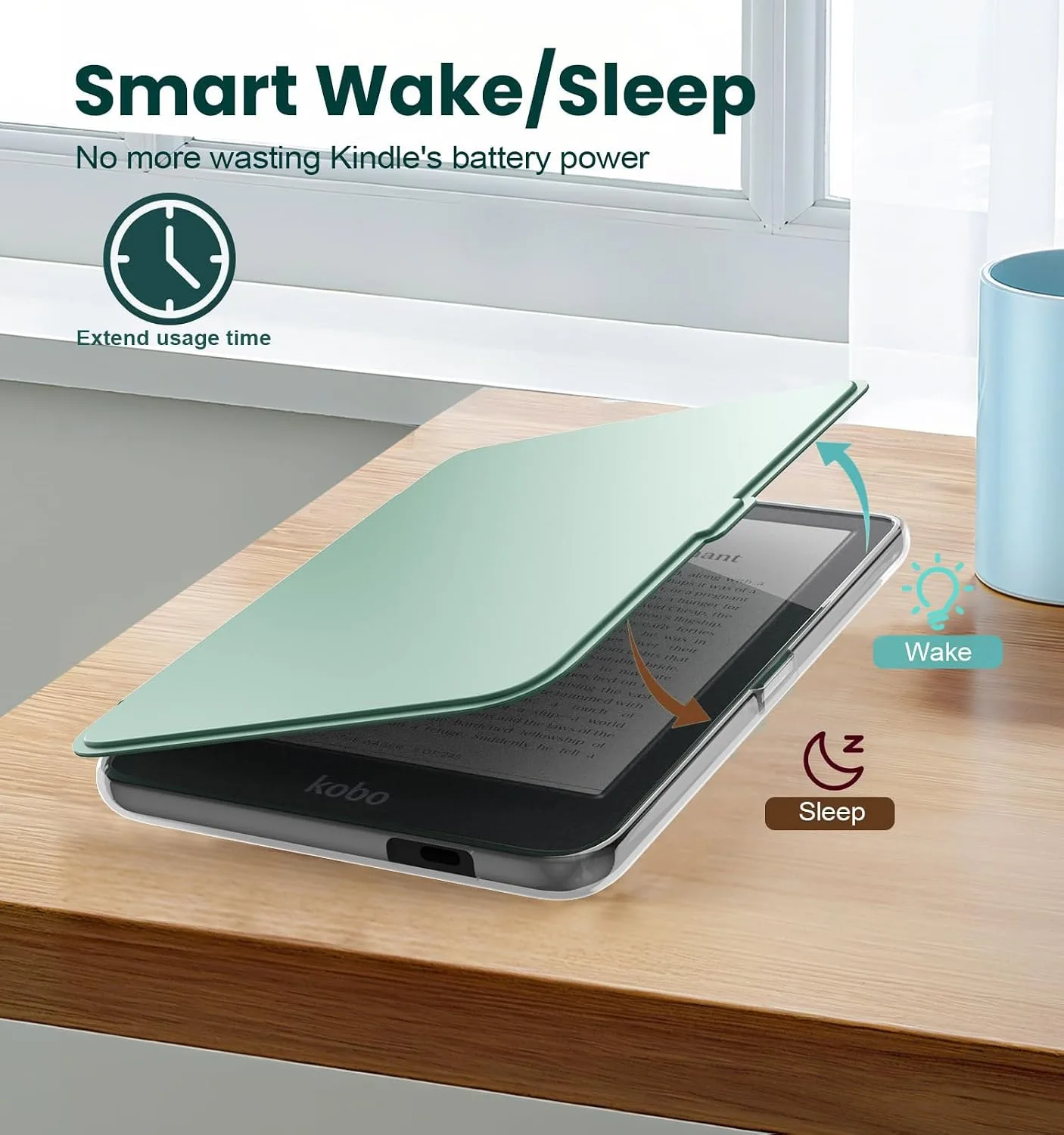 E NET-CASE Detachable Magnetic Case for 6" Kobo Clara Colour (2024) /Clara BW (2024) /2E (2022) eReader, Ultra Clear Back Scratch-Proof Light丨Easy to Detach & Attach丨Auto Sleep/Wake (Green)