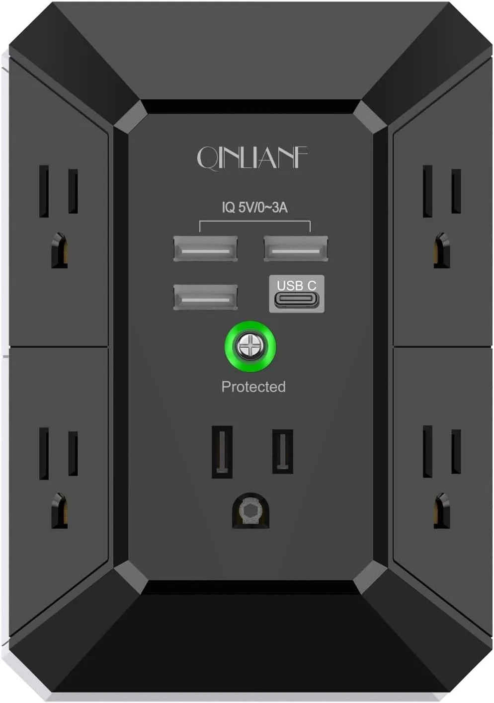 Wall Charger, Surge Protector, QINLIANF 5 Outlet Extender with 4 USB Ports