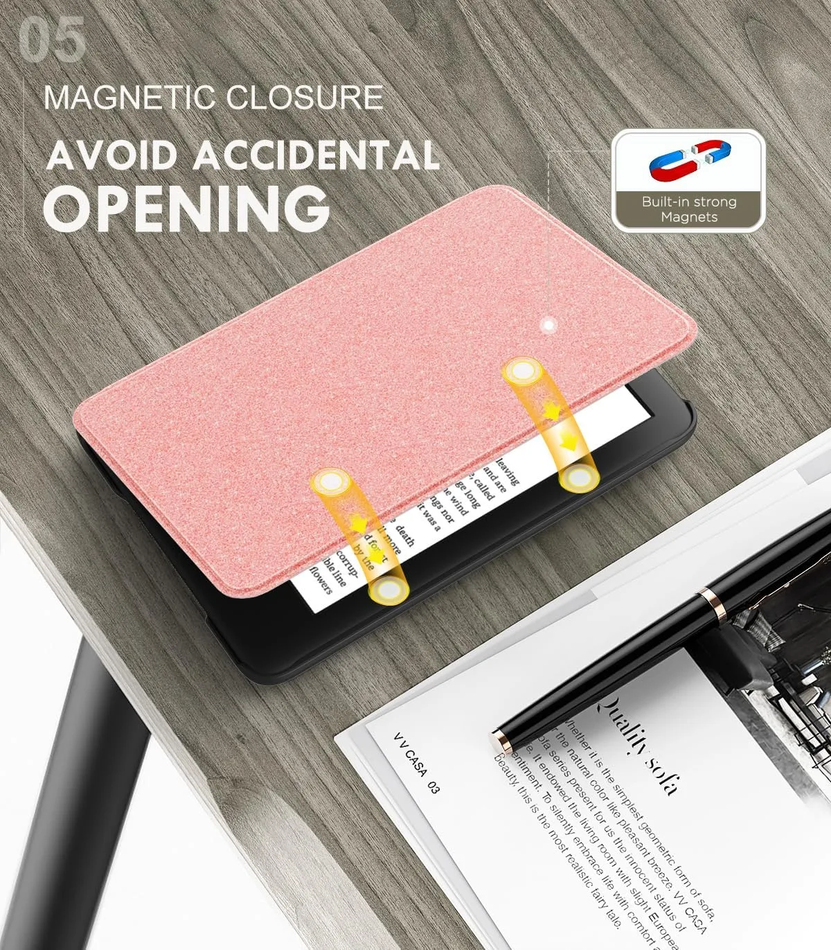 MoKo Case for 6" Amazon Kindle Basic 11th Gen 2024/2022, Glitter Pink