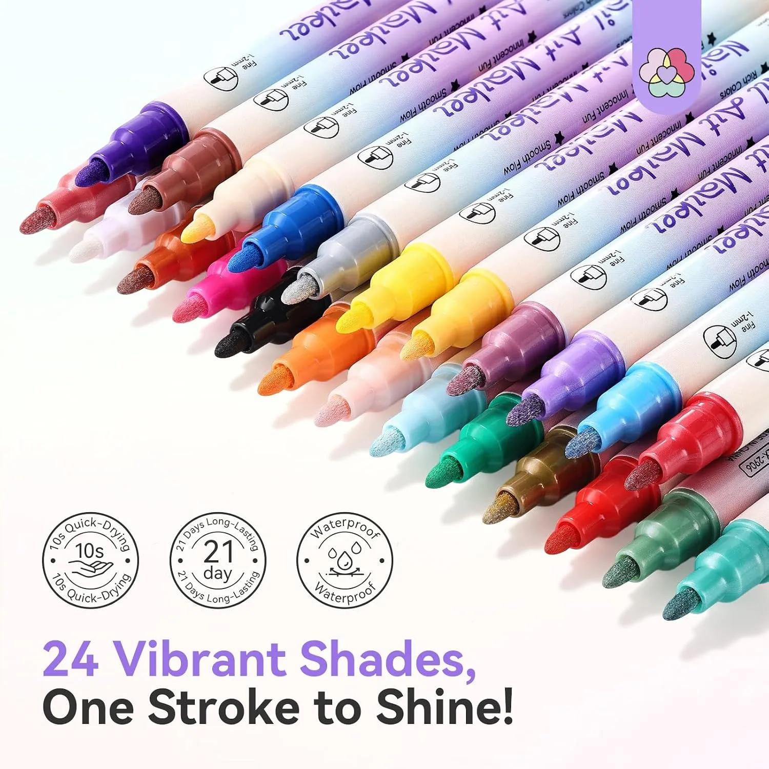 SAVILAND 24 Colors Nail Art Pens Set, 0.5mm Dual Tip Nail Polish Pens