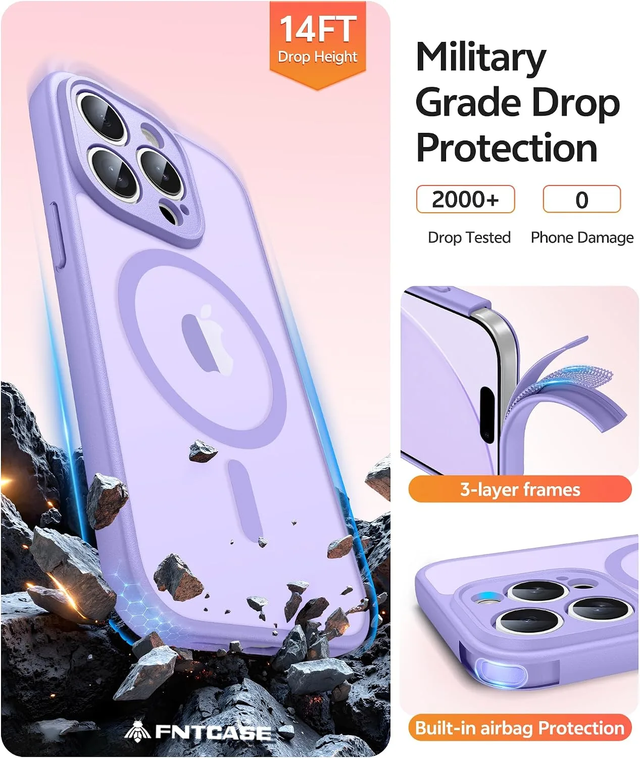 FNTCASE for iPhone 13 Pro Max Case, Fit for Magsafe, Light Purple